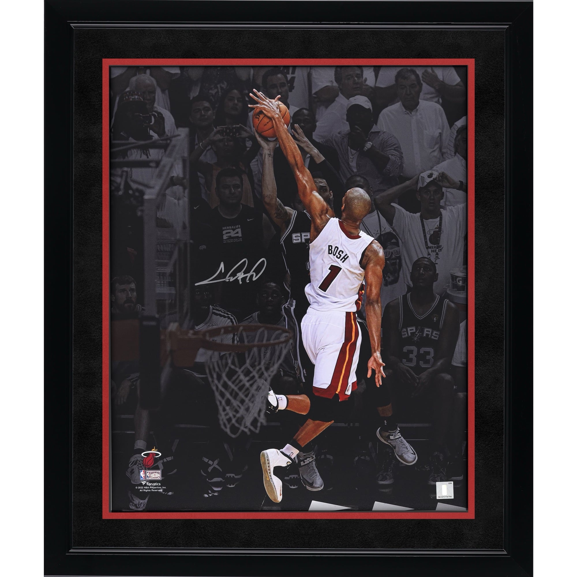 Chris Bosh Miami Heat Autographed 16" x 20" 2013 NBA Finals Game 6 Block vs. San Antonio Spurs Photograph