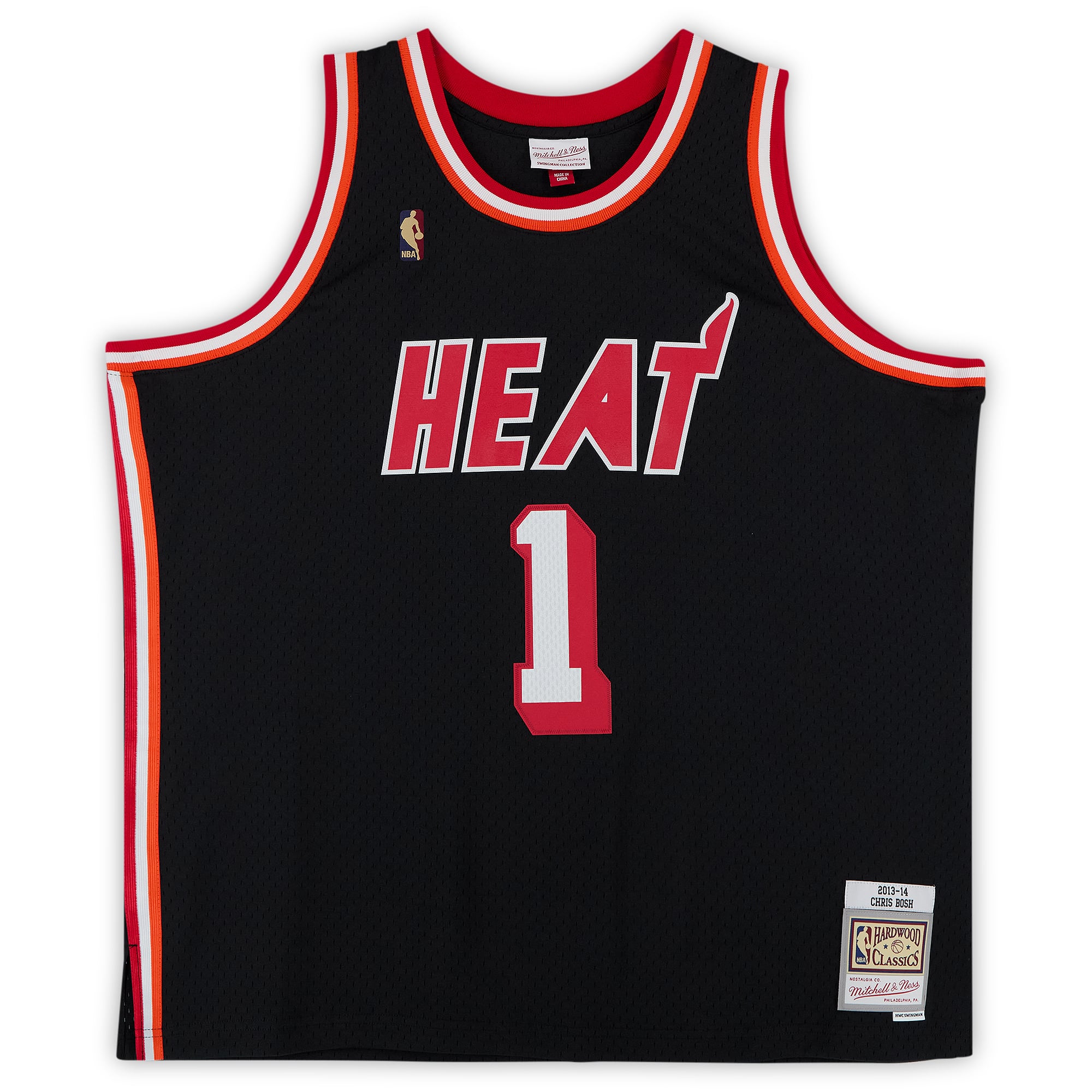 Maillot Swingman noir Mitchell & Ness Hardwood Classics 2013-14 autographié par Chris Bosh (Miami Heat)