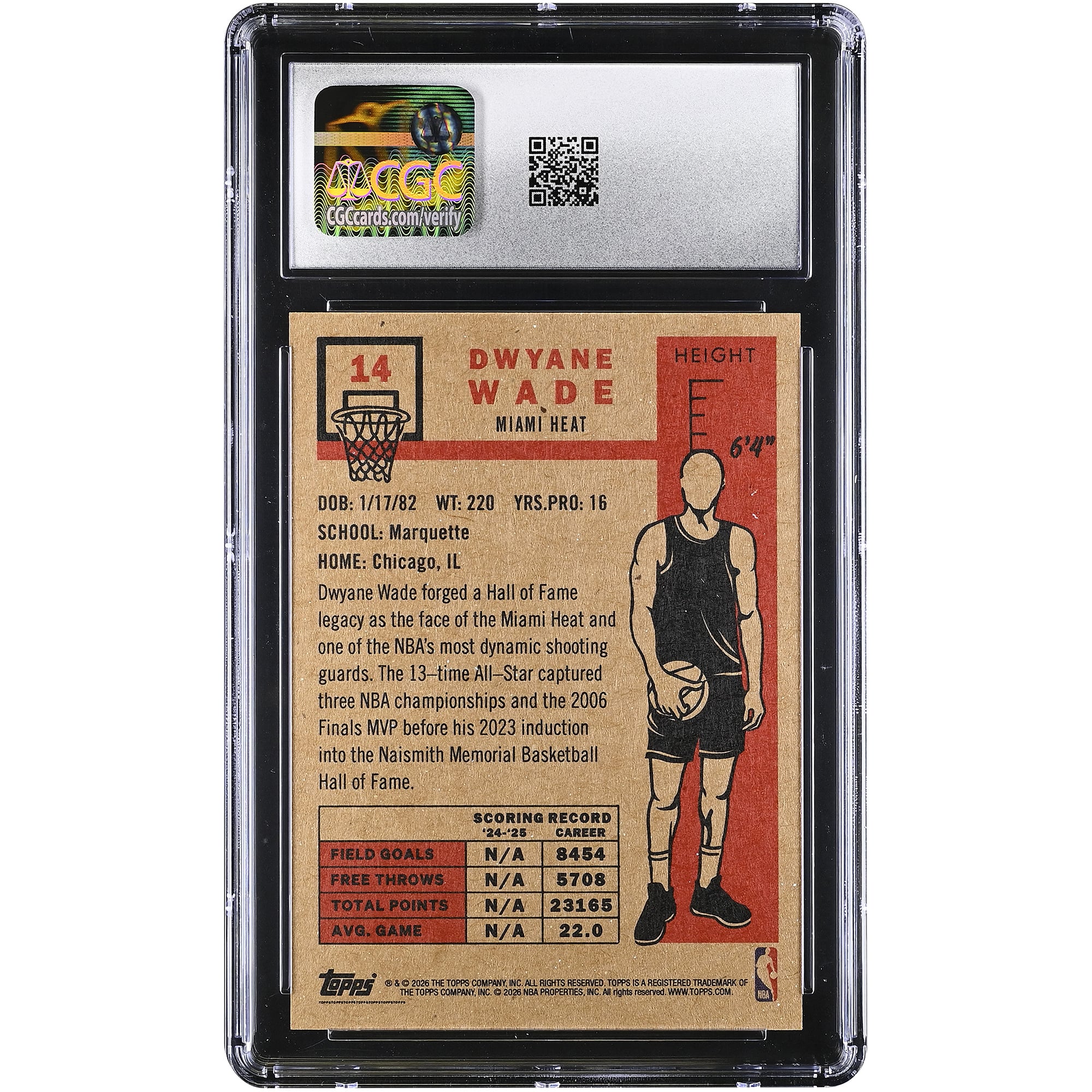 Carte Dwyane Wade Miami Heat 2025-26 Topps Living Set n° 14, authentifiée CGC 9.5