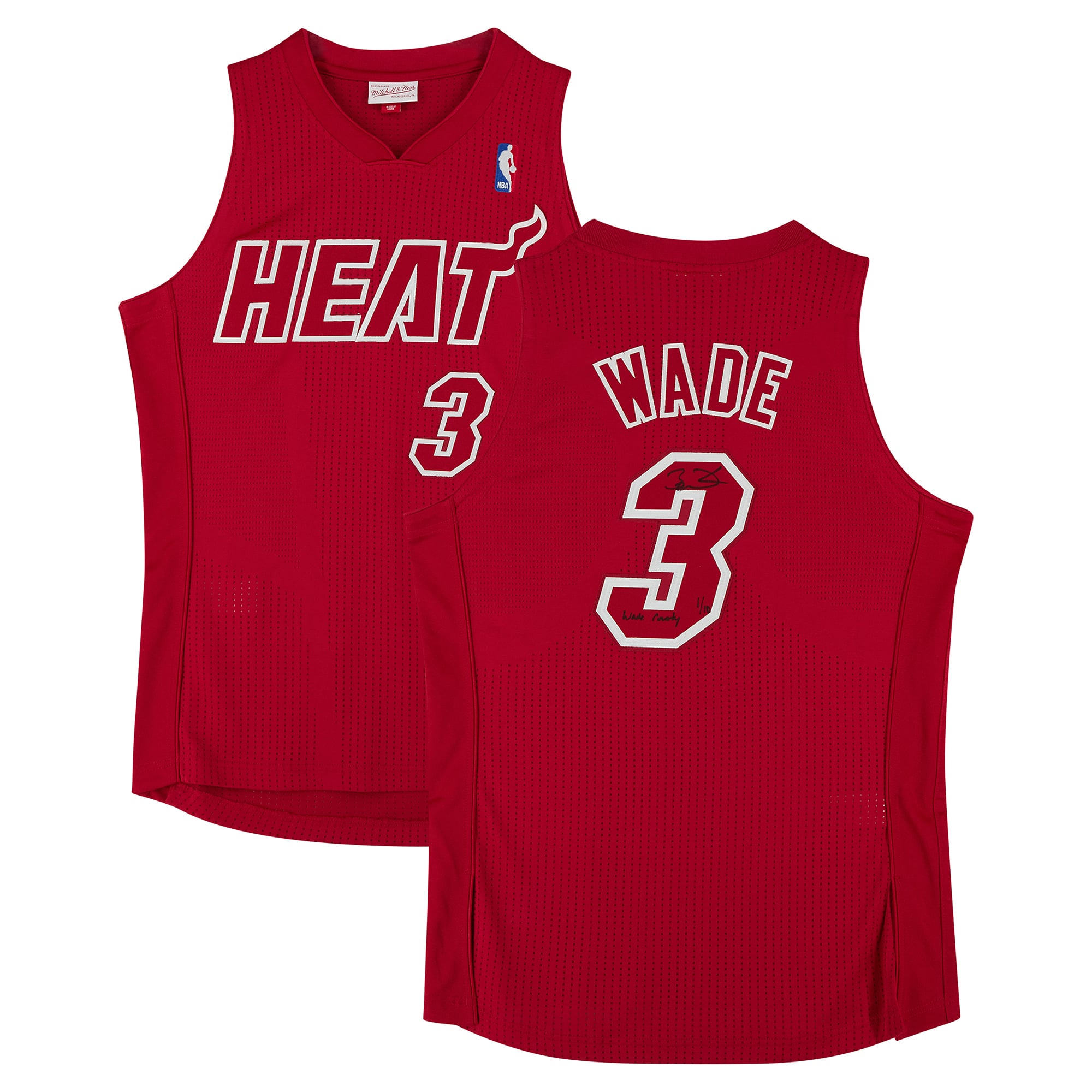 Dwyane Wade Miami Heat Autographed Red Mitchell & Ness 2012 Christmas Edition Authentic Jersey with "Wade County" Inscription