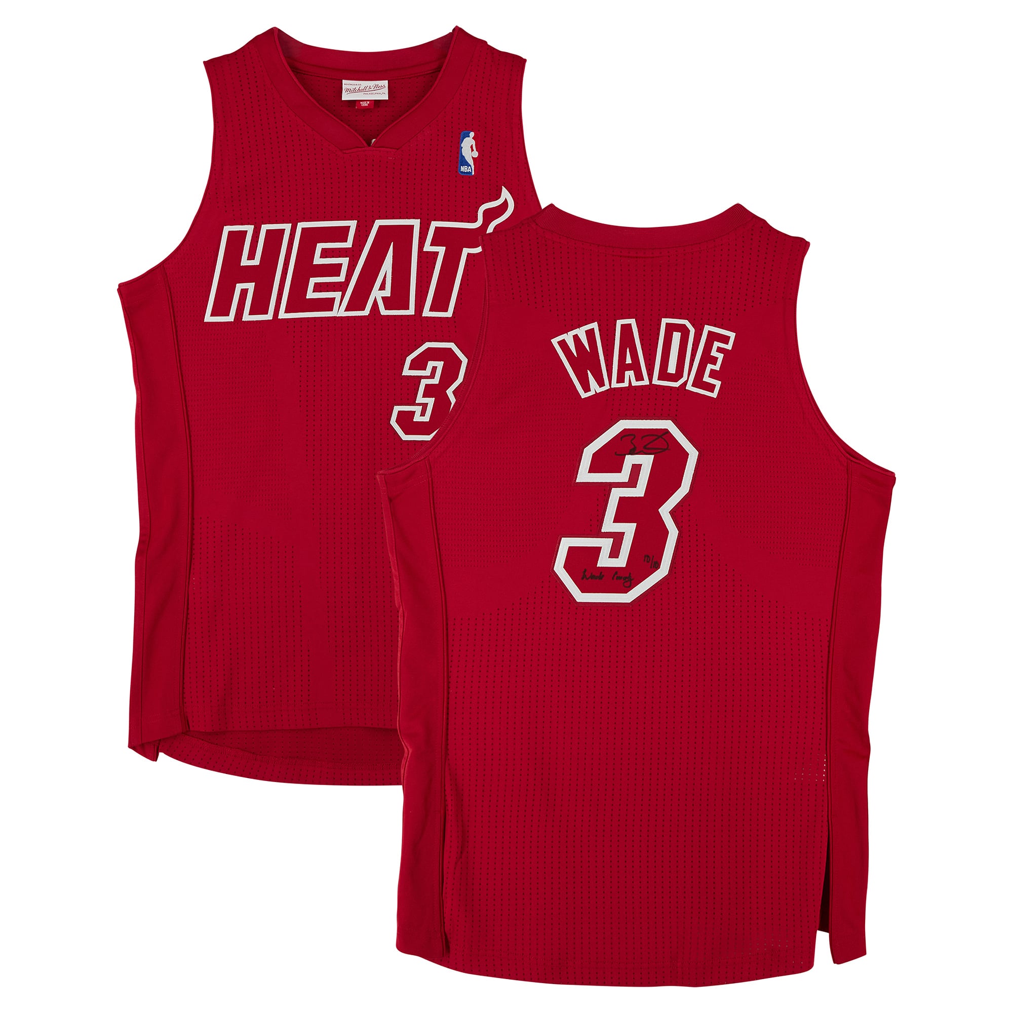 Maillot authentique Mitchell & Ness édition Noël 2012, rouge, autographié par Dwyane Wade du Miami Heat, avec inscription « Wade County » - Édition limitée n° 10/10