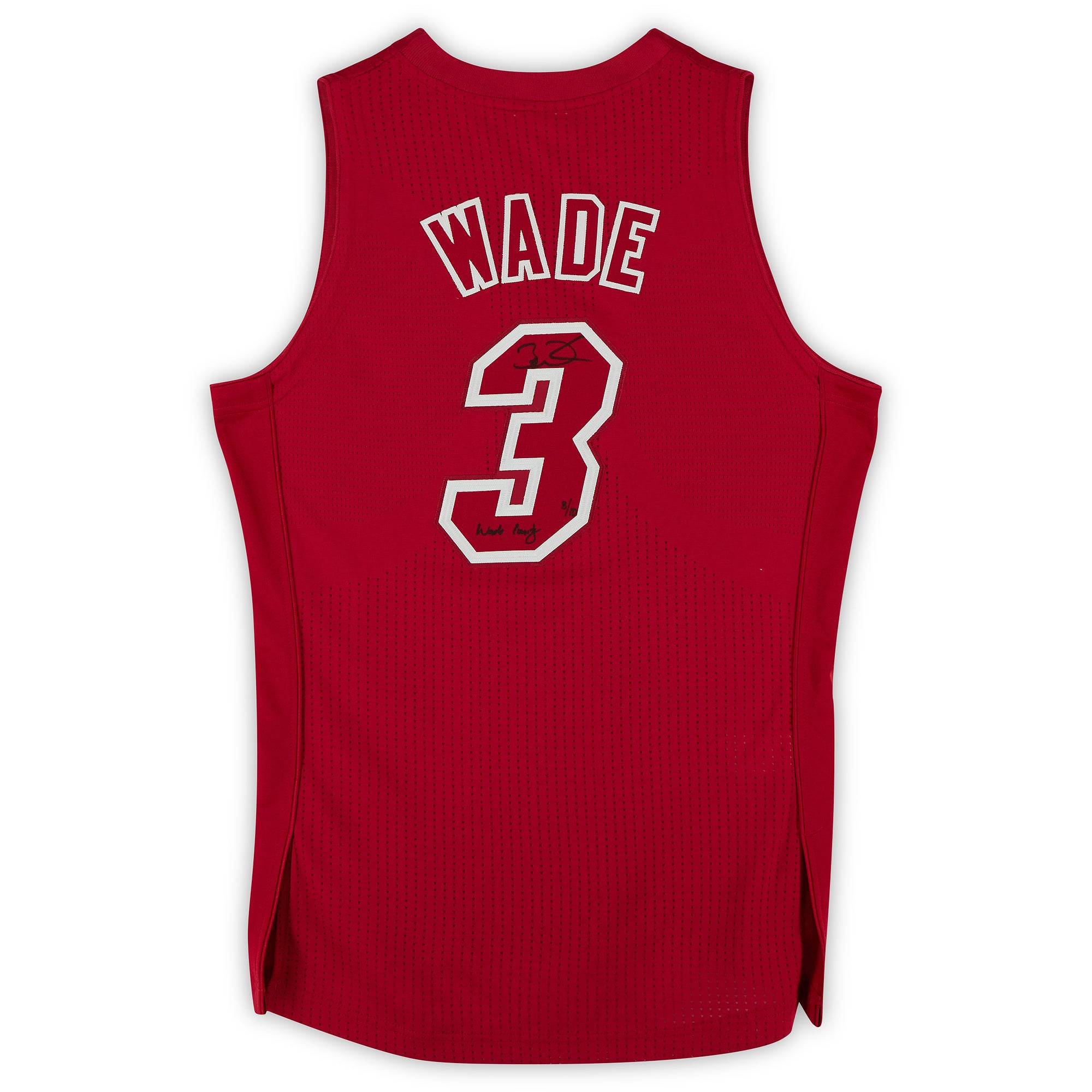 Maillot authentique Mitchell & Ness édition Noël 2012, rouge, autographié par Dwyane Wade (Miami Heat), avec inscription « Wade County