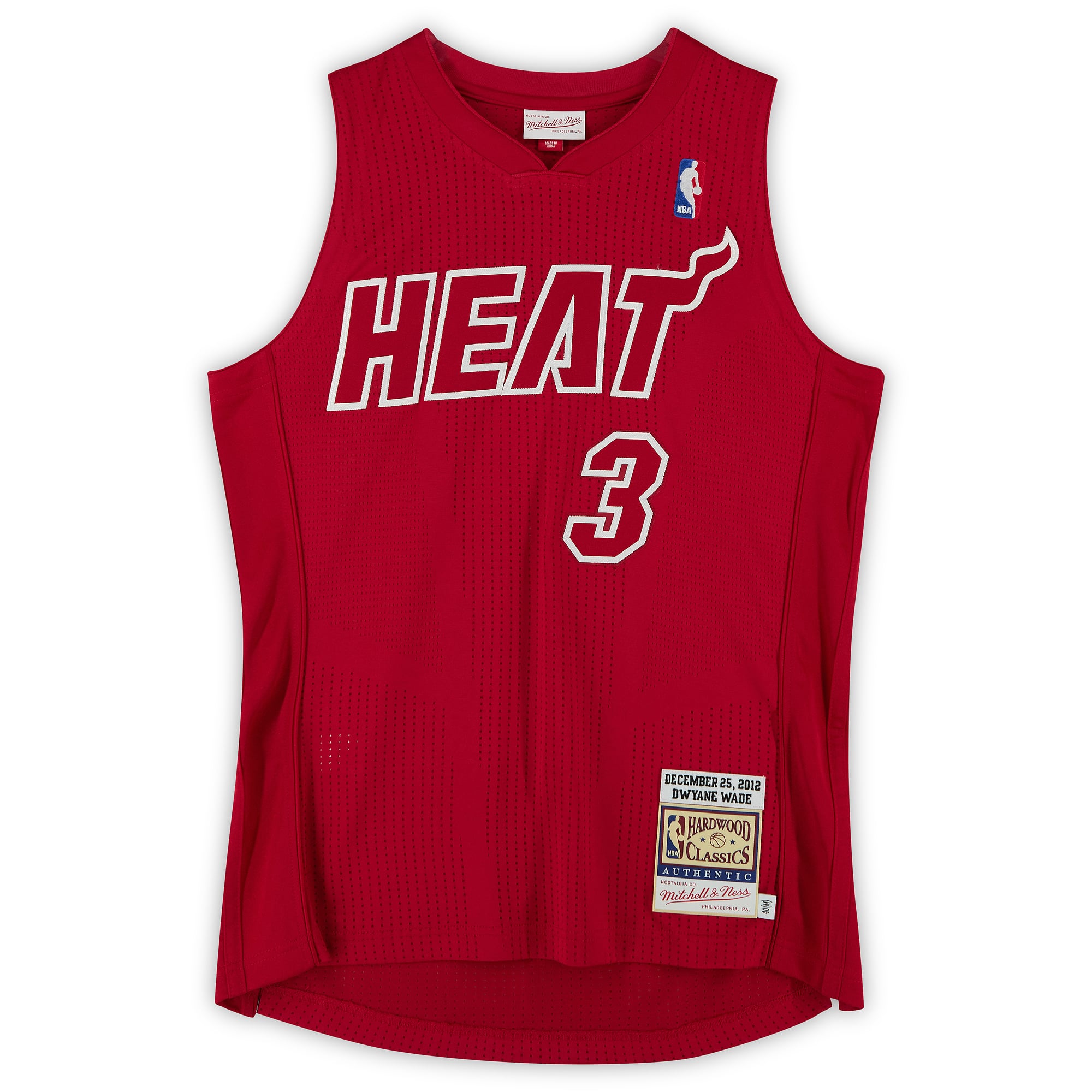 Maillot authentique Mitchell & Ness édition Noël 2012, rouge, autographié par Dwyane Wade (Miami Heat), avec inscription « Wade County