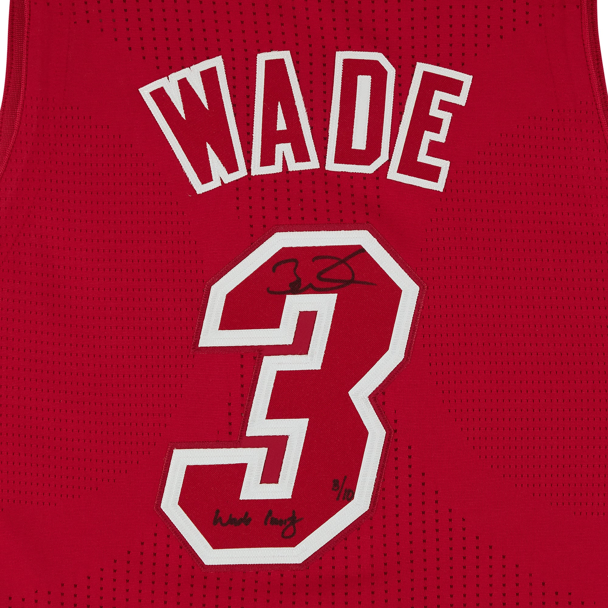 Maillot authentique Mitchell & Ness édition Noël 2012, rouge, autographié par Dwyane Wade (Miami Heat), avec inscription « Wade County