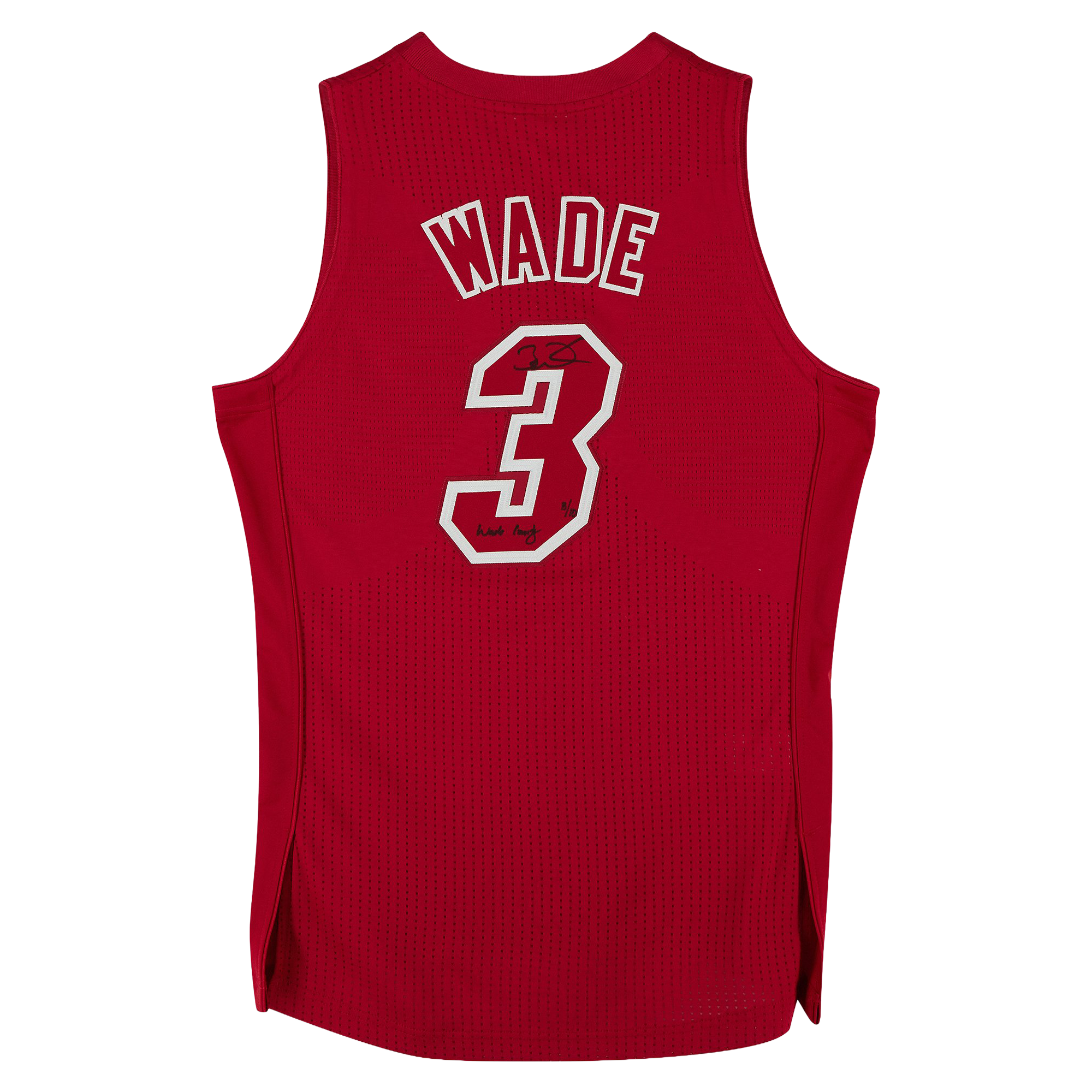 Maillot authentique Mitchell & Ness édition Noël 2012, rouge, autographié par Dwyane Wade (Miami Heat), avec inscription « Wade County