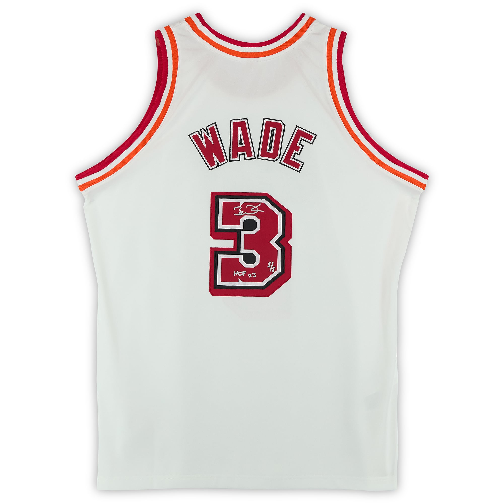 Maillot authentique Mitchell & Ness Hardwood Classics 2007 blanc, autographié par Dwyane Wade (Miami Heat), avec inscription « HOF 23 » - Édition limitée n° 5/5