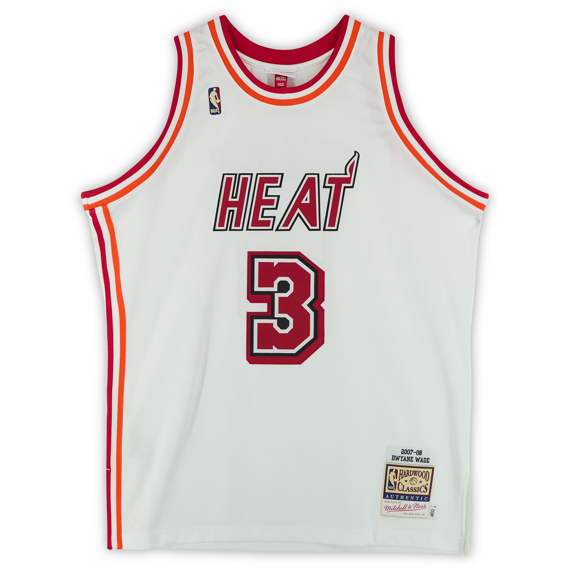Maillot authentique Mitchell & Ness Hardwood Classics 2007 blanc, autographié par Dwyane Wade (Miami Heat), avec inscription « HOF 23 » - Édition limitée n° 5/5