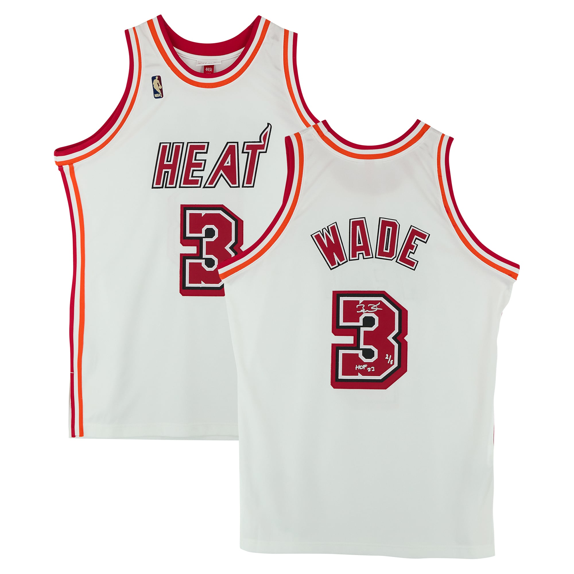 Maillot authentique Mitchell & Ness Hardwood Classics 2007 blanc, signé par Dwyane Wade (Miami Heat), avec inscription « HOF 23 » - Édition limitée à 5 exemplaires