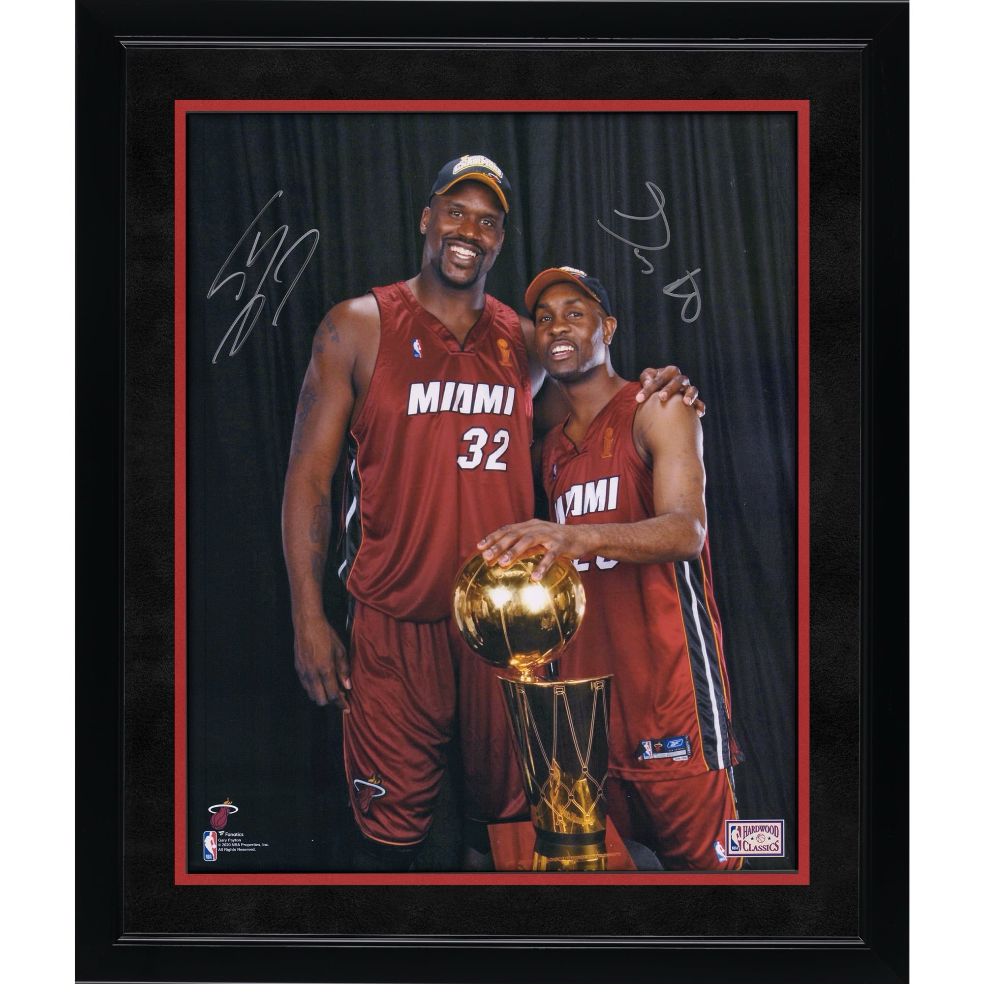Gary Payton & Shaquille O'Neal Miami Heat Autographed 16" x 20" Posing with 2006 NBA Championship Trophy Photograph