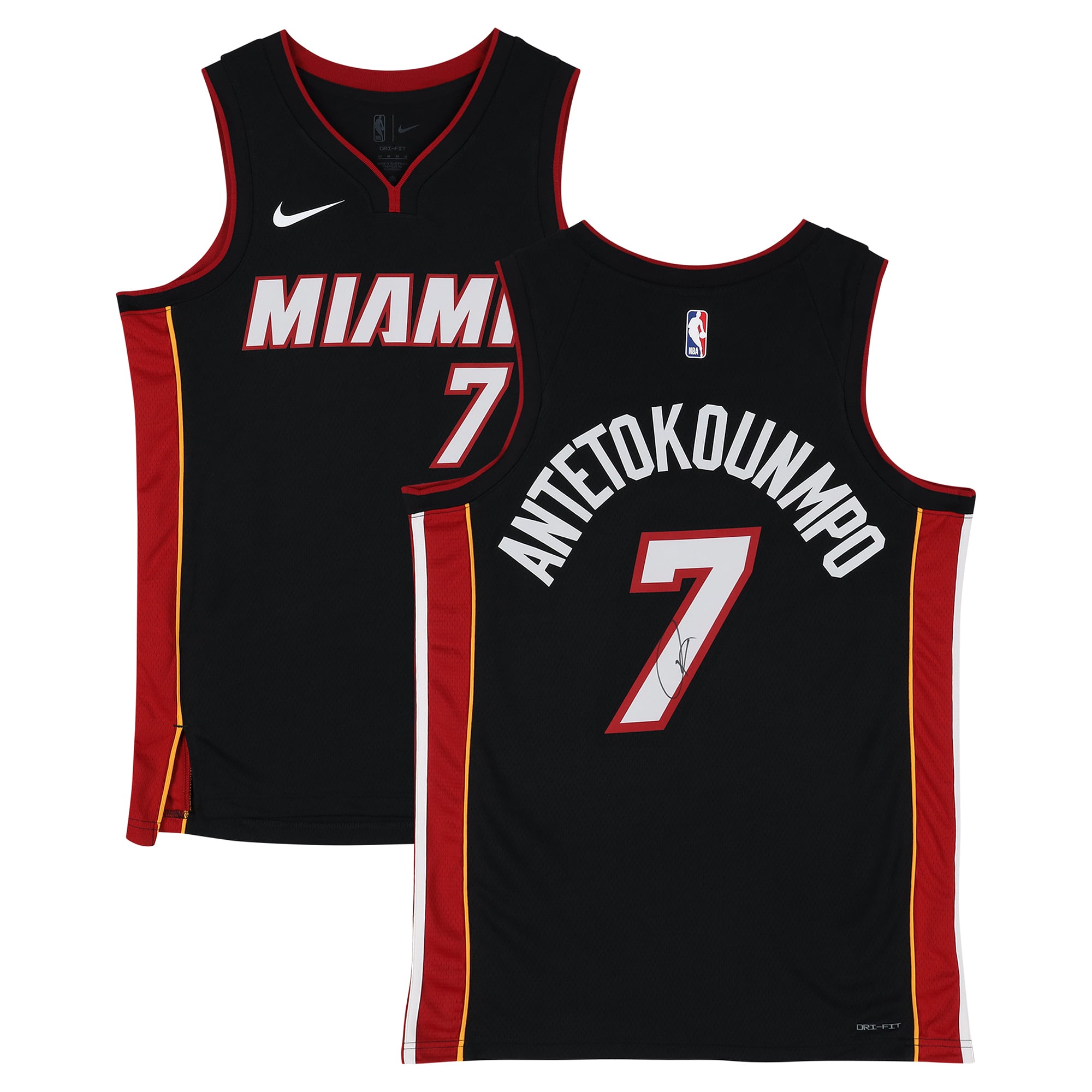 Maillot Nike Icon Swingman noir autographié par Giannis Antetokounmpo du Miami Heat