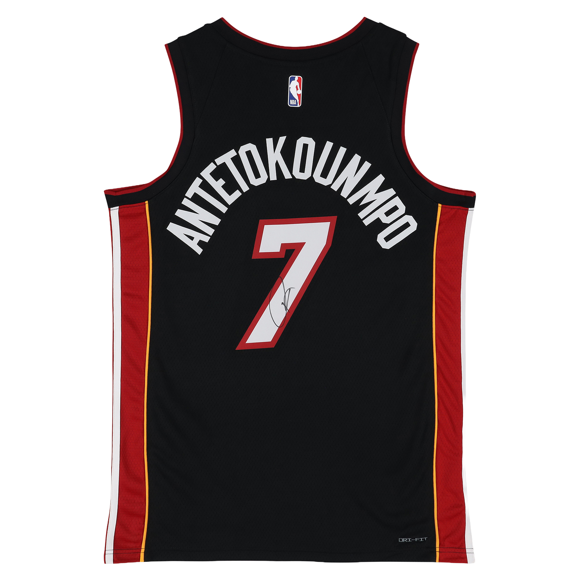 Maillot Nike Icon Swingman noir autographié par Giannis Antetokounmpo du Miami Heat