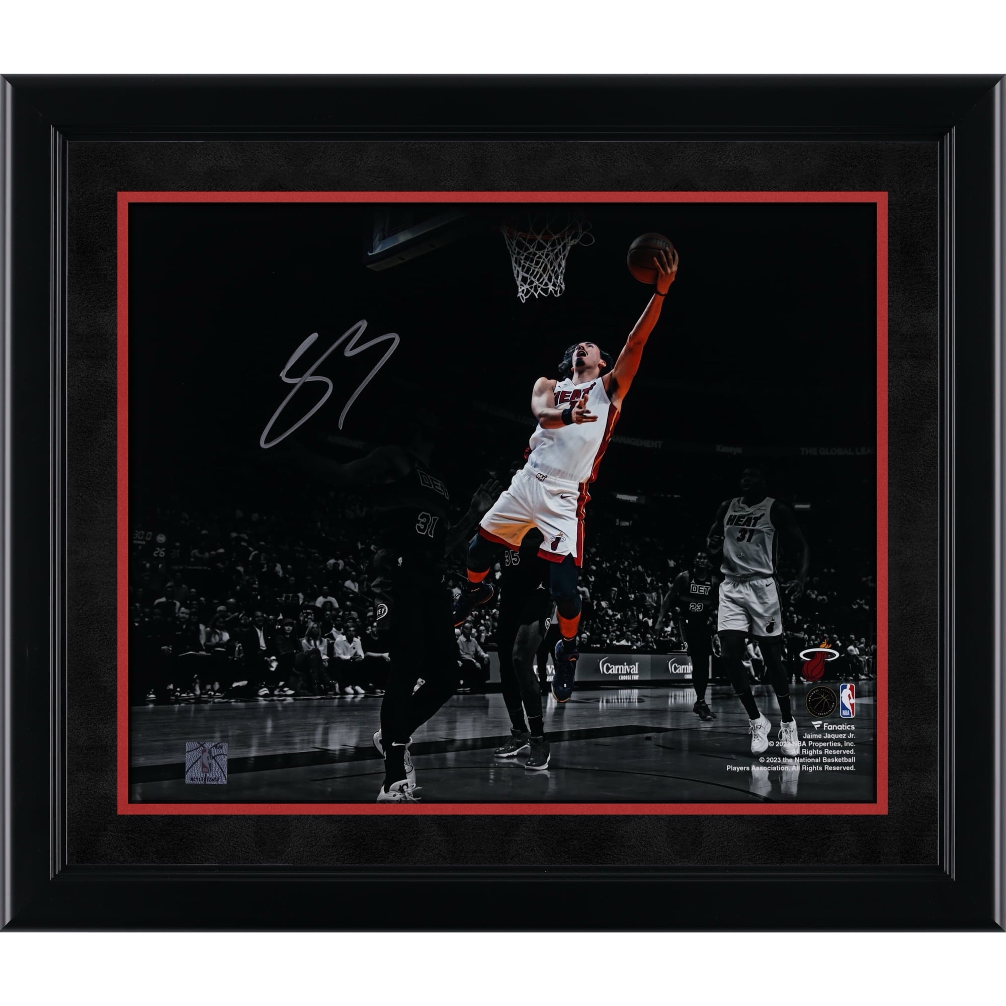 Jaime Jaquez Jr. Miami Heat Autographed 11" x 14" Layup Vs. Detroit Pistons Photograph