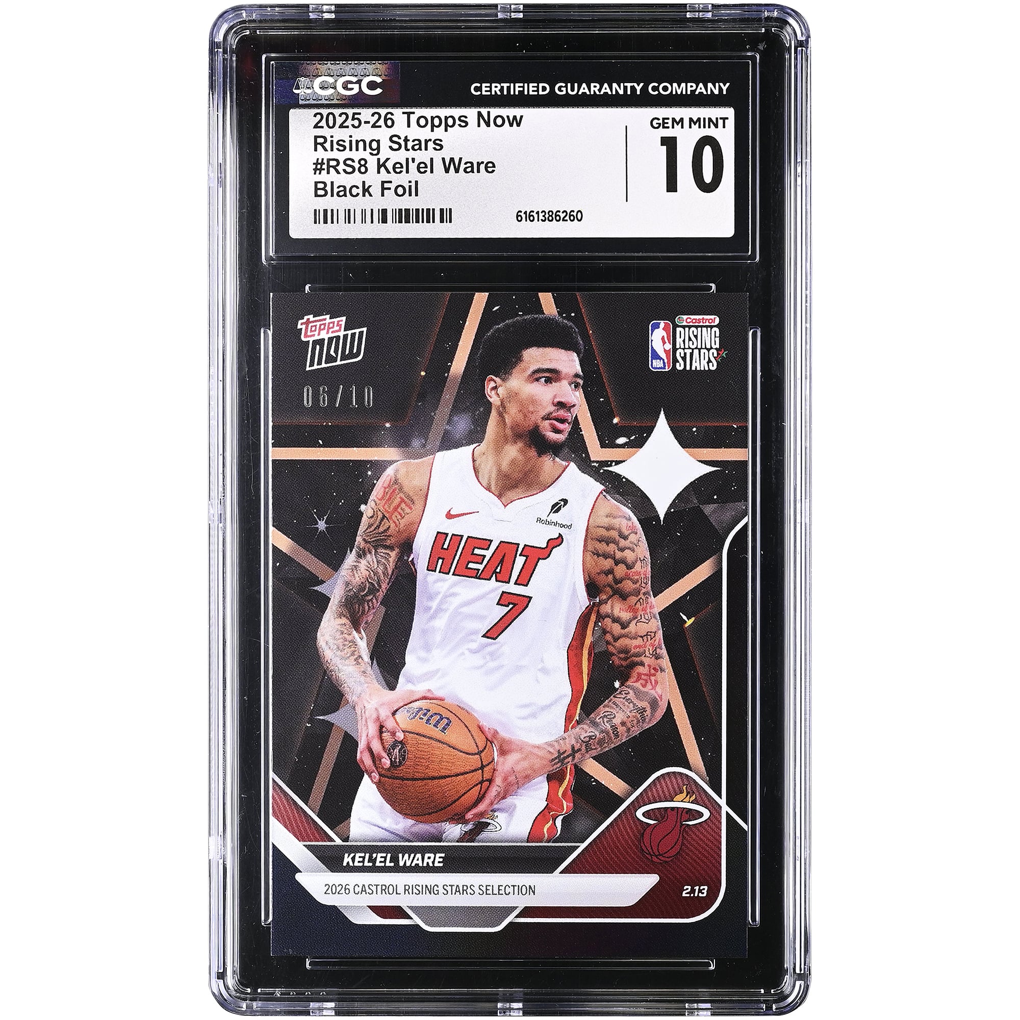 Kel'el Ware Miami Heat 2025-26 Topps Now Rising Stars Black Foil #RS8 #/10 CGC Authenticated 10 Card