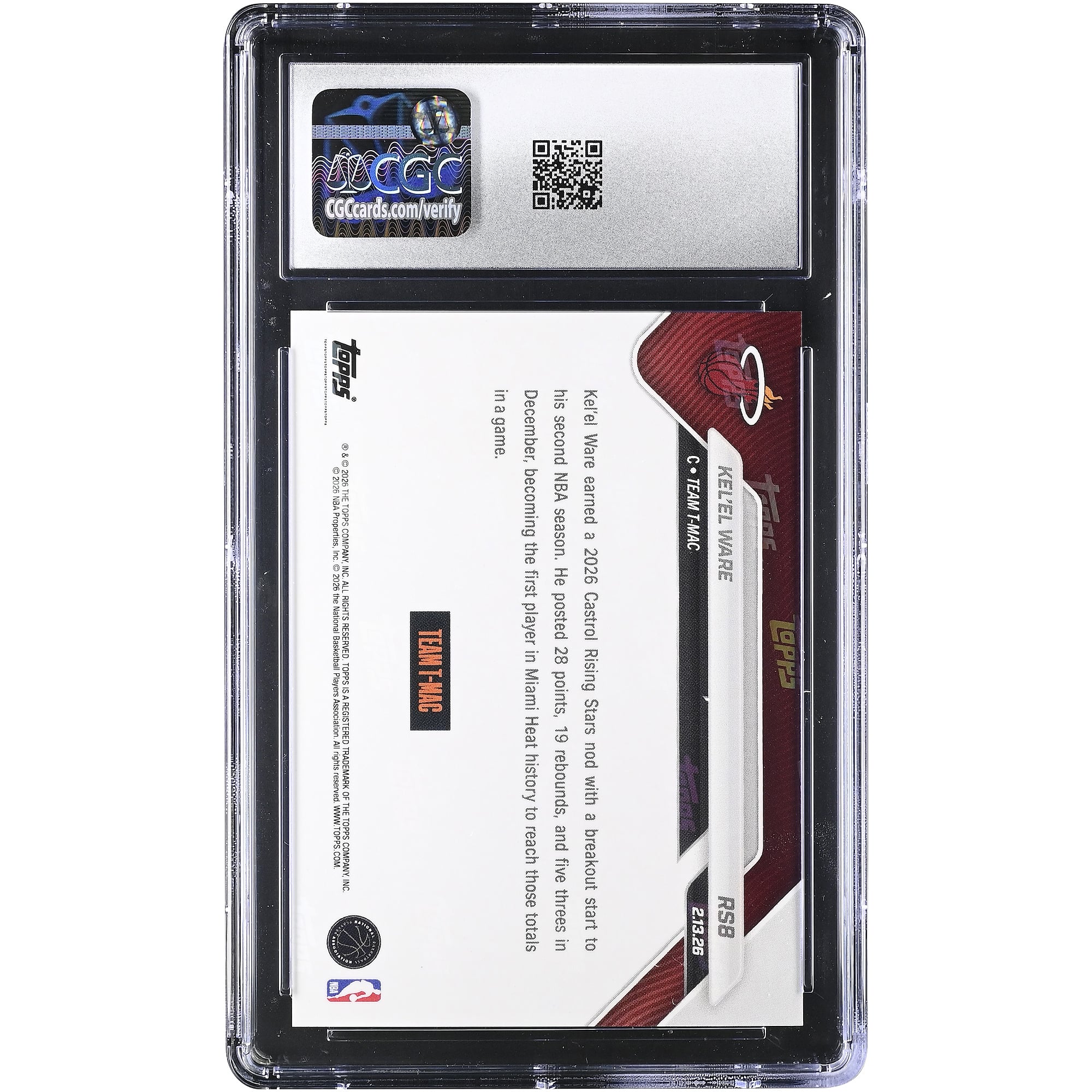 Carte Kel'el Ware Miami Heat 2025-26 Topps Now Rising Stars #RS8 authentifiée CGC (10 cartes)