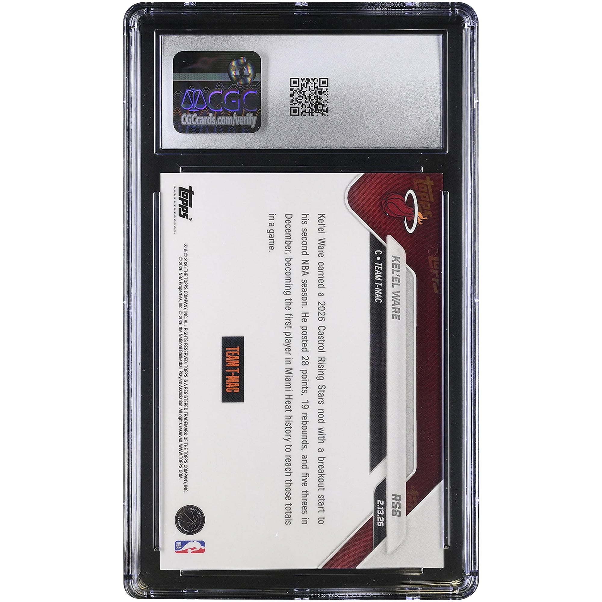 Kel'el Ware Miami Heat 2025-26 Topps Now Rising Stars #RS8 CGC Authenticated Card
