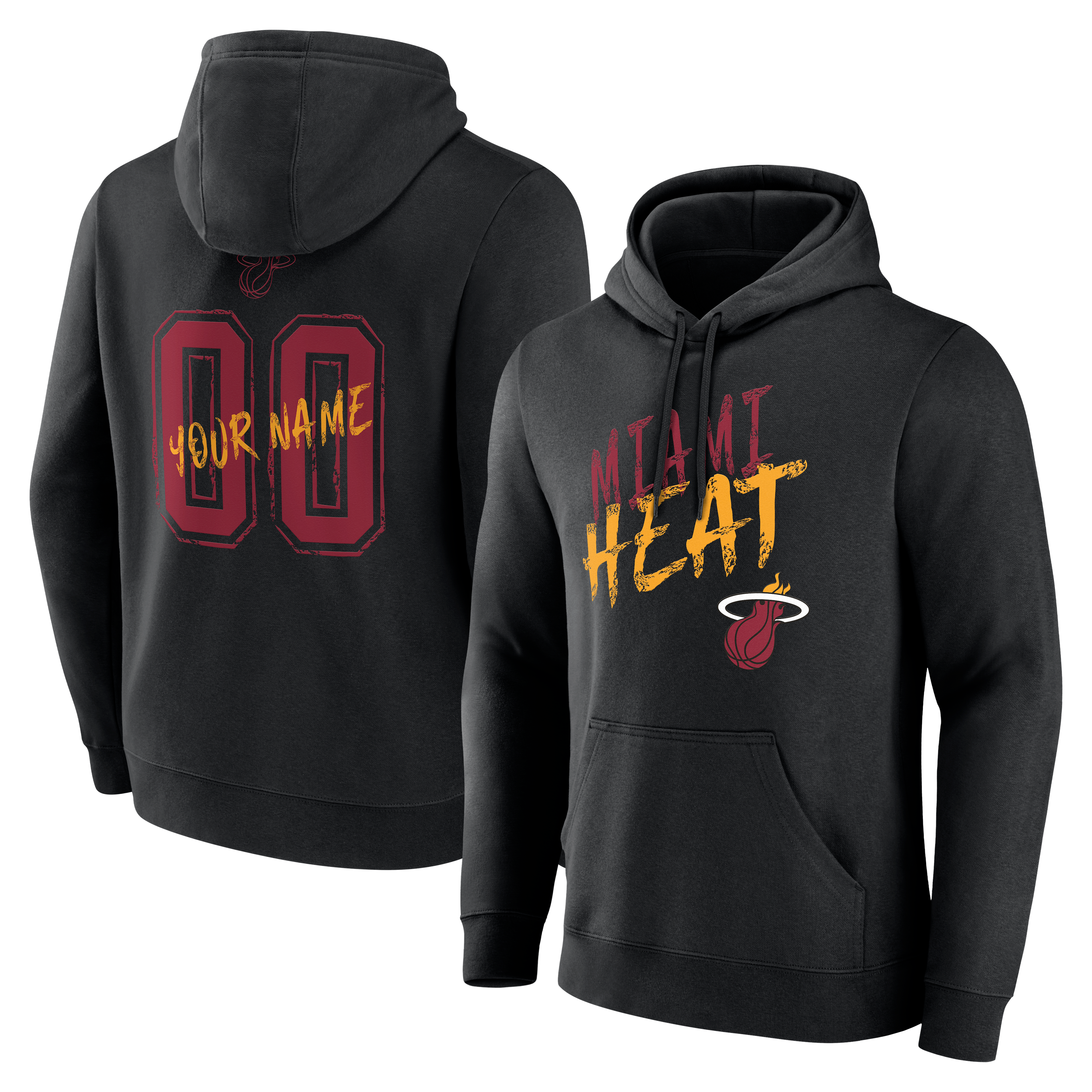 Sweat à capuche noir pour homme Miami Heat Hustle personnalisé avec nom et numéro