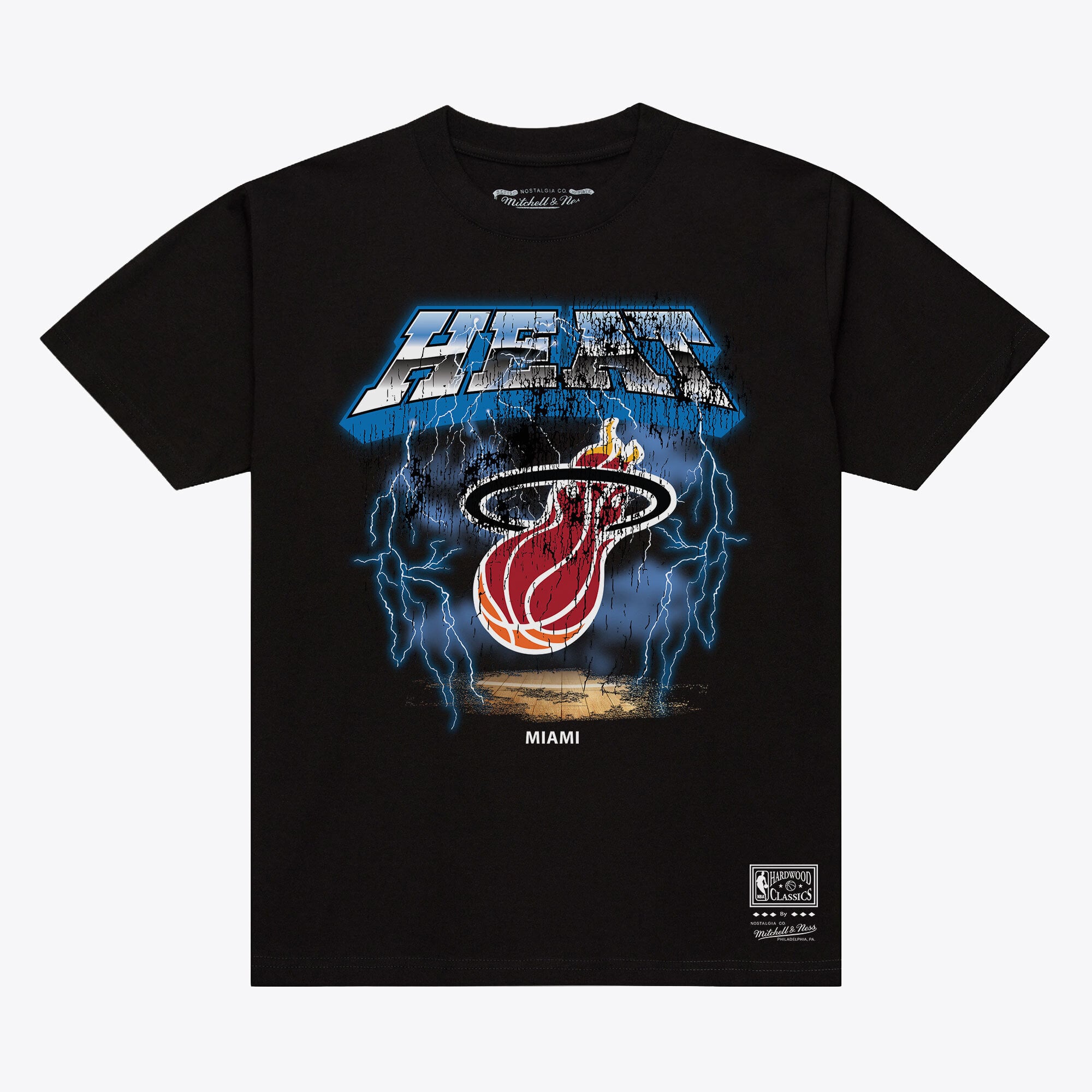 Men's Mitchell & Ness Black Miami Heat Hardwood Classics Lightning T-Shirt