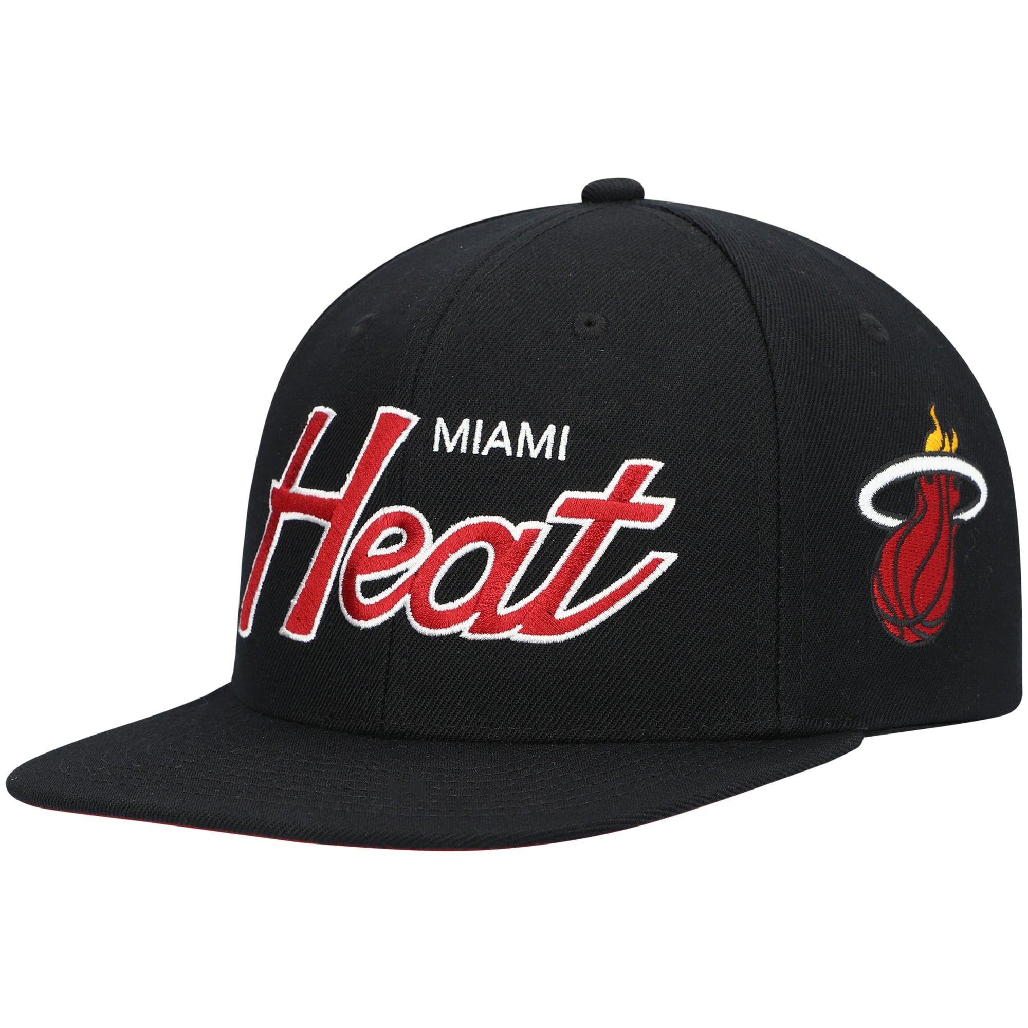 Men's Miami Heat Mitchell & Ness Black Hardwood Classics Script 2.0 Snapback Hat