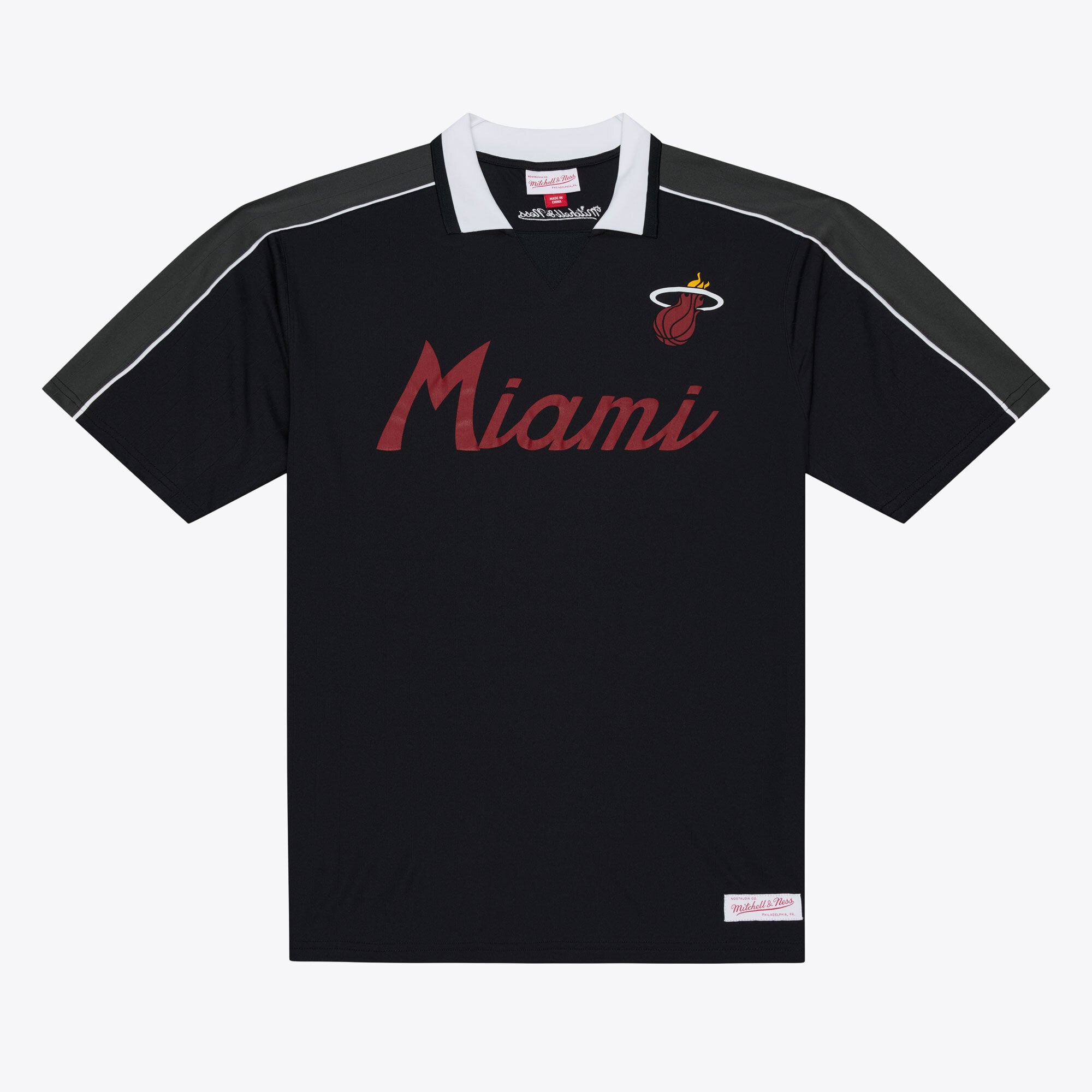 Men's Mitchell & Ness  Black Miami Heat Polo Jersey
