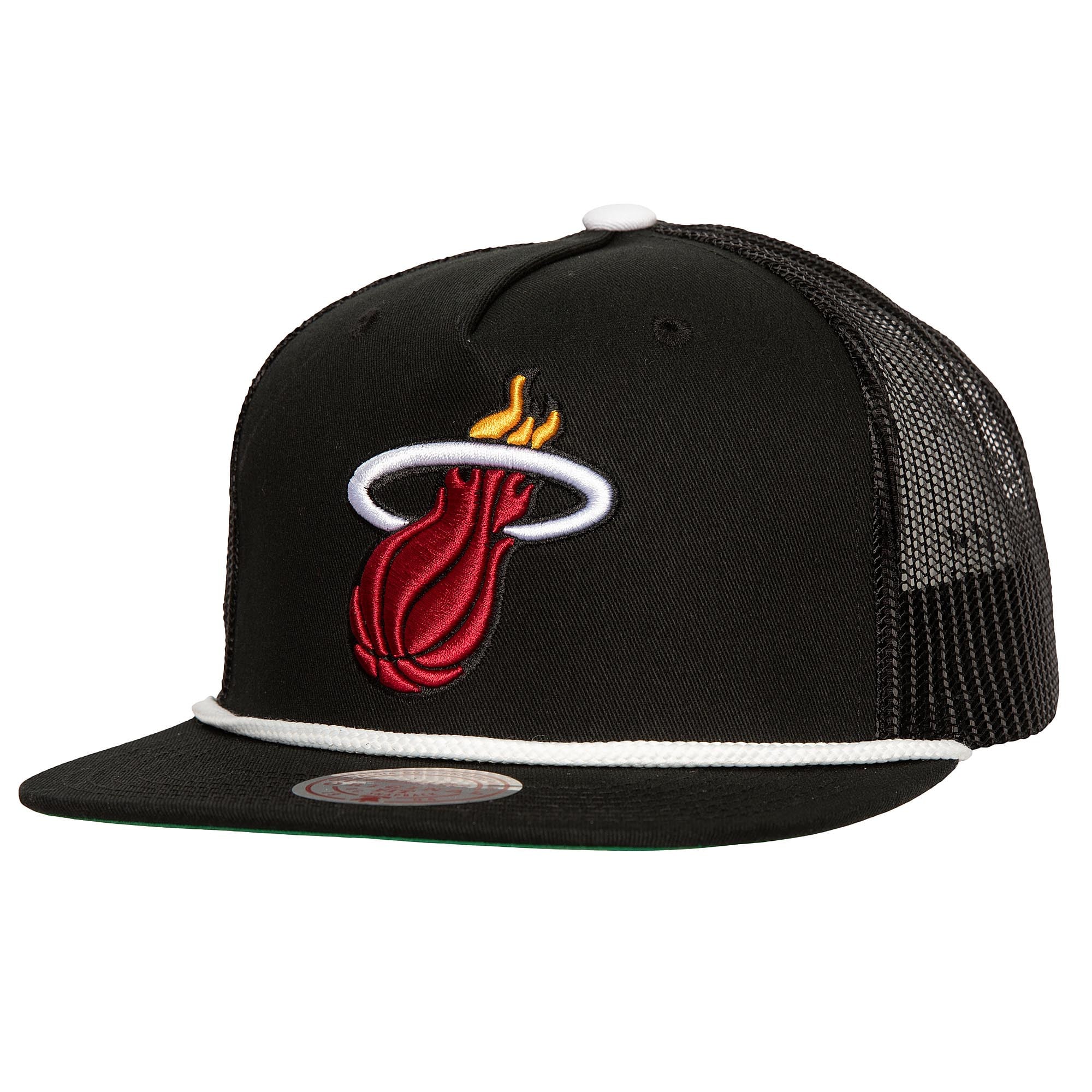 Men's Miami Heat Mitchell & Ness Black Roper Meshback Trucker Snapback Hat