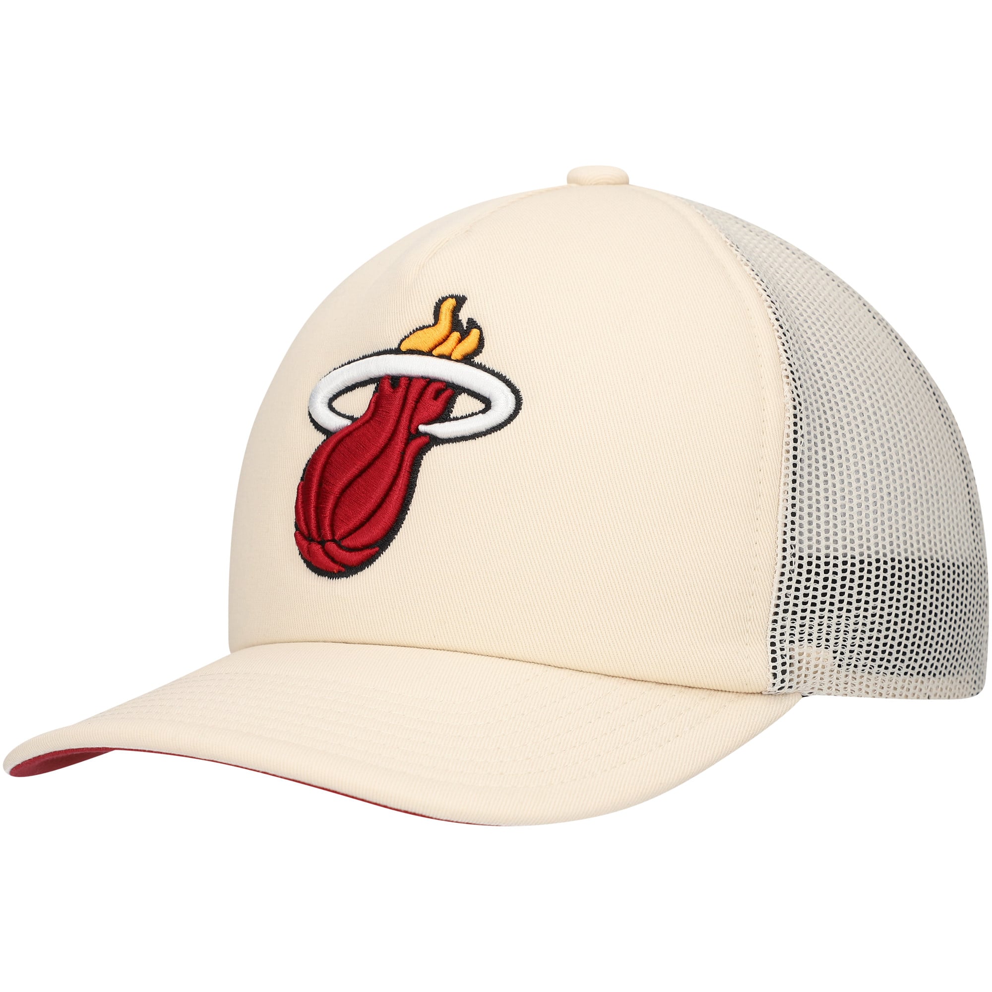 Men's Miami Heat Mitchell & Ness Cream Trucker Adjustable Hat