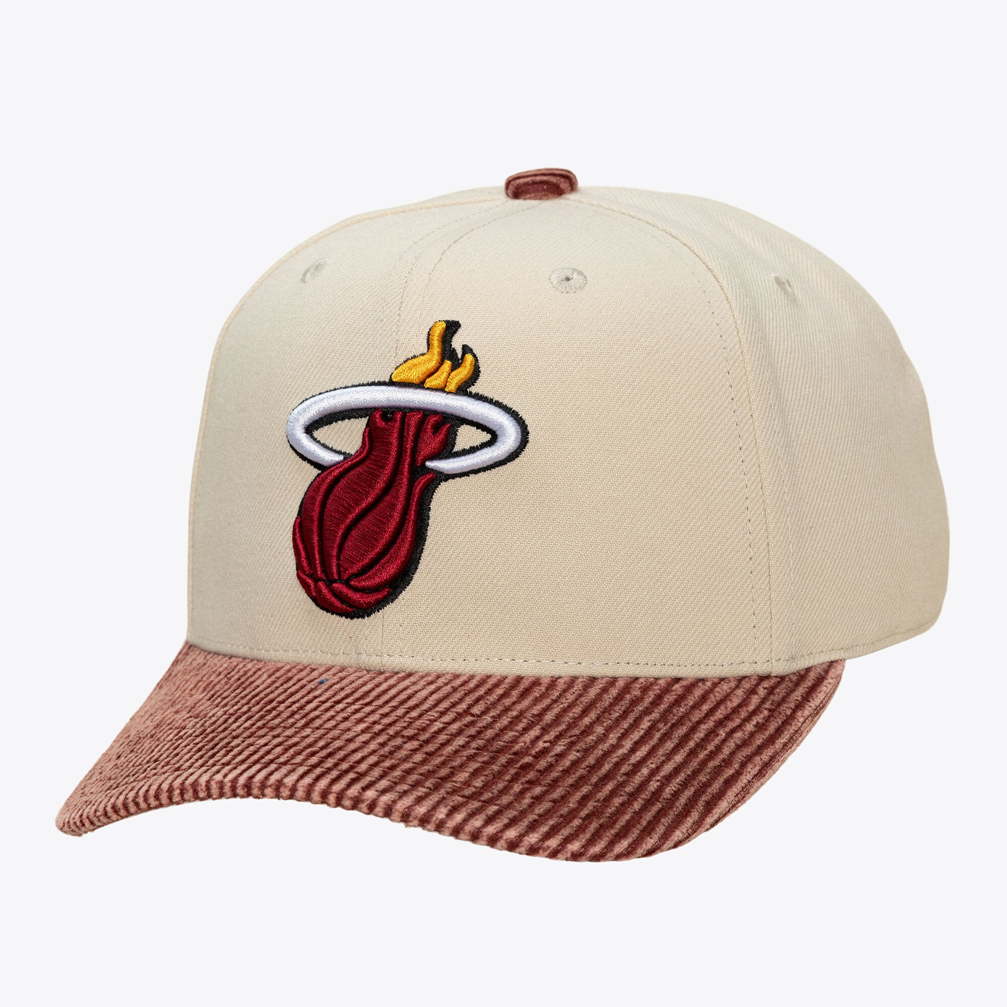 Men's Miami Heat Mitchell & Ness Cream/Red Washed Corduroy Pro Crown Snapback Hat