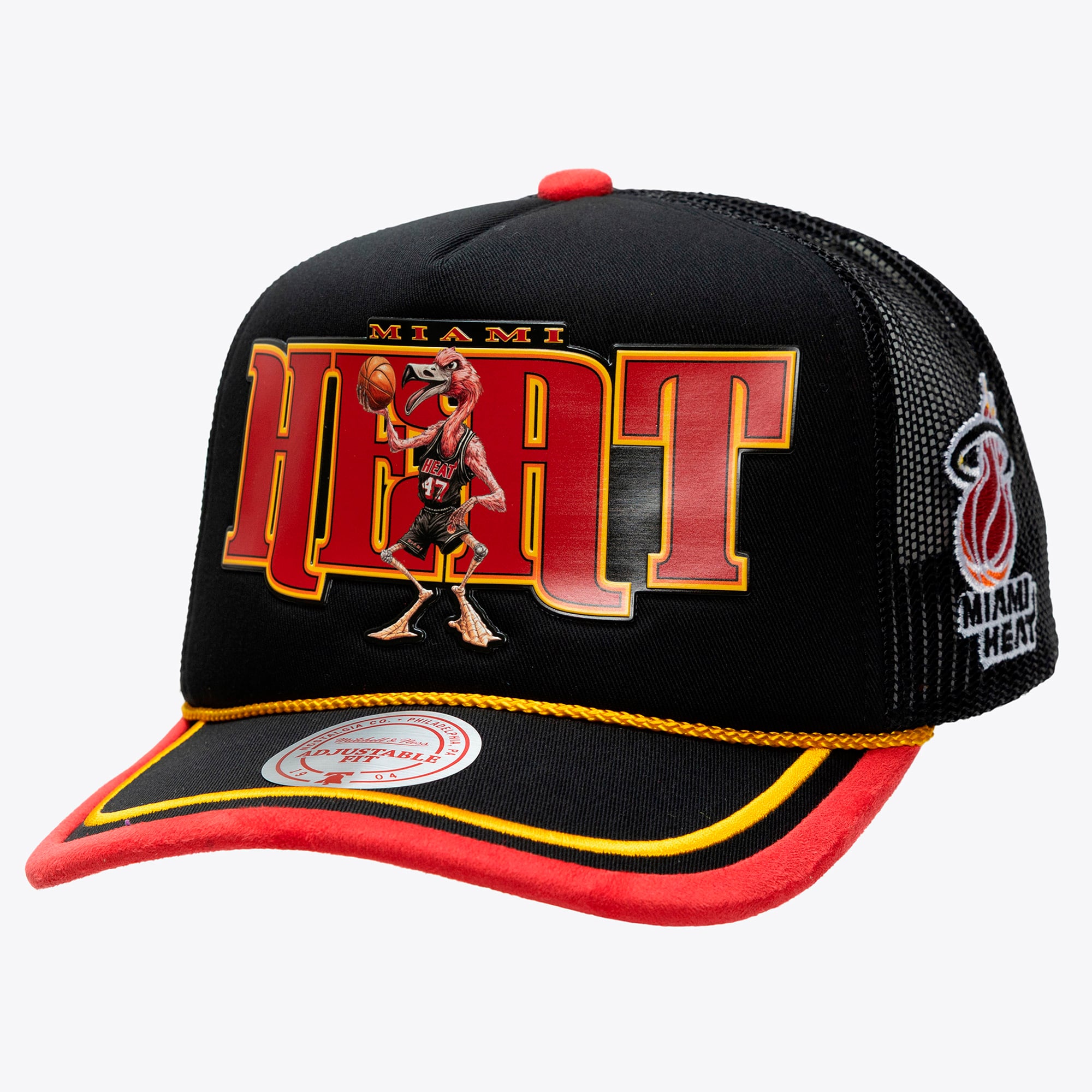 Men's Mitchell & Ness x LRG Black Miami Heat Hardwood Classics Trucker Adjustable Hat