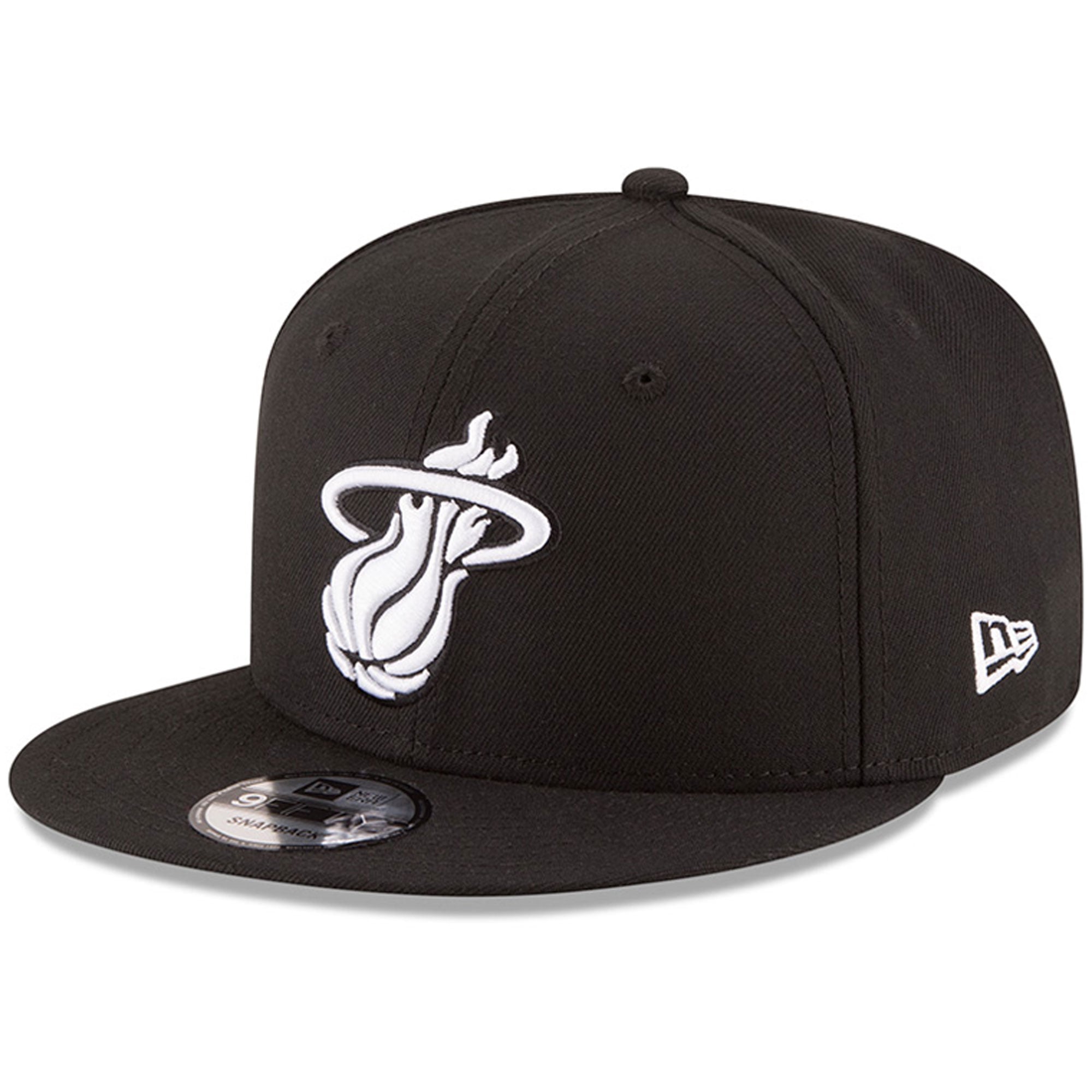 Men's Miami Heat New Era Black Black & White Logo 9FIFTY Adjustable Snapback Hat
