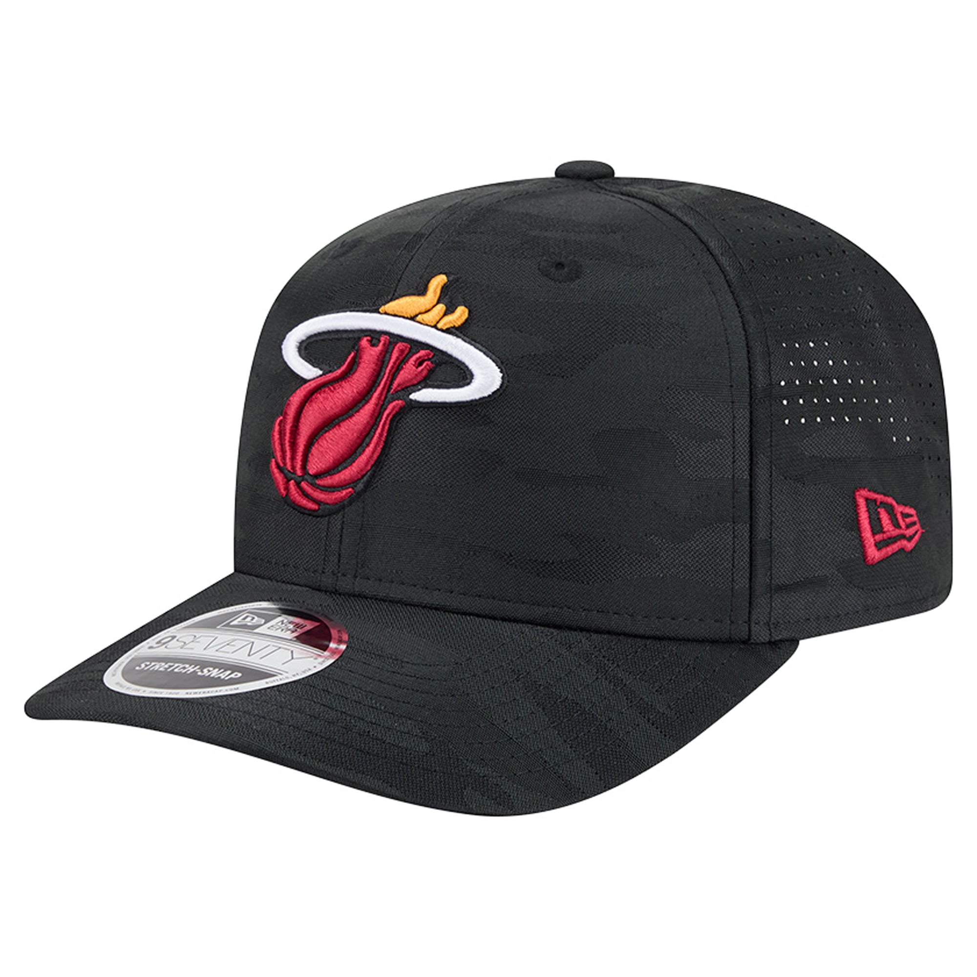 Casquette ajustable perforée New Era 9SEVENTY noire camouflage Miami Heat pour homme
