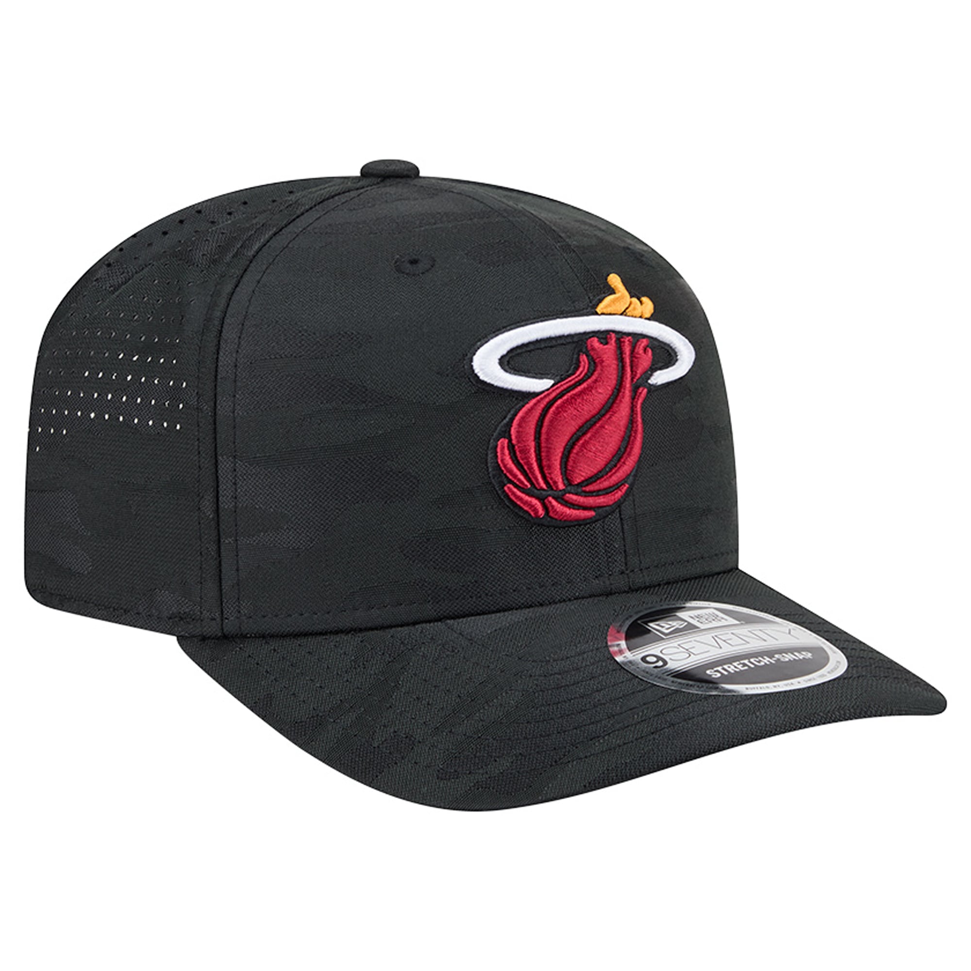 Casquette ajustable perforée New Era 9SEVENTY noire camouflage Miami Heat pour homme