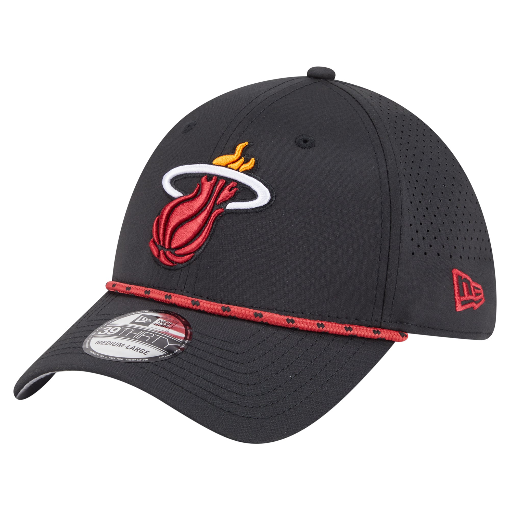 Men's Miami Heat New Era Black Featherweight Poly Rope Flex 39Thirty Hat