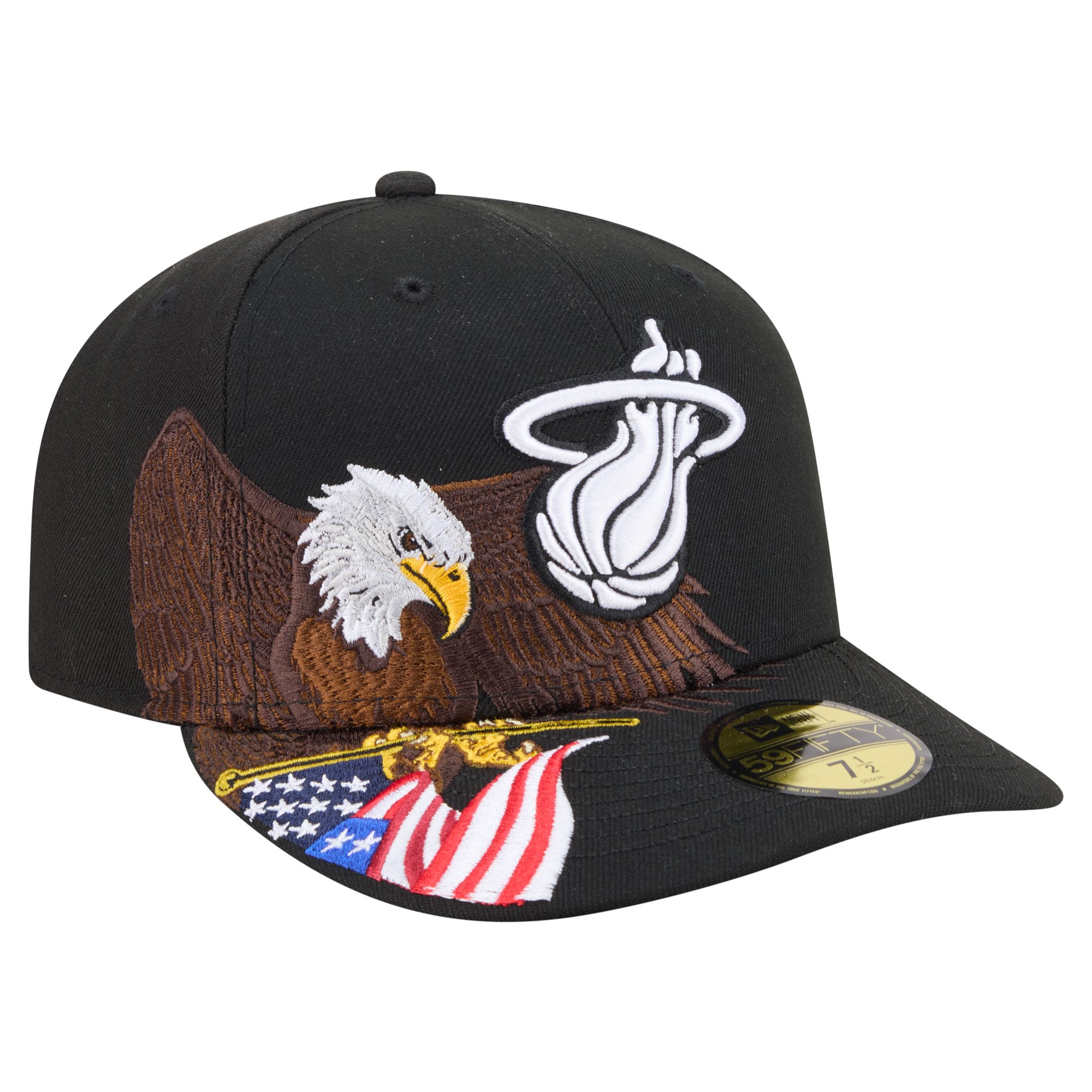 Men's Miami Heat New Era Black Freedom Pre-Curved 59FIFTY Fitted Hat