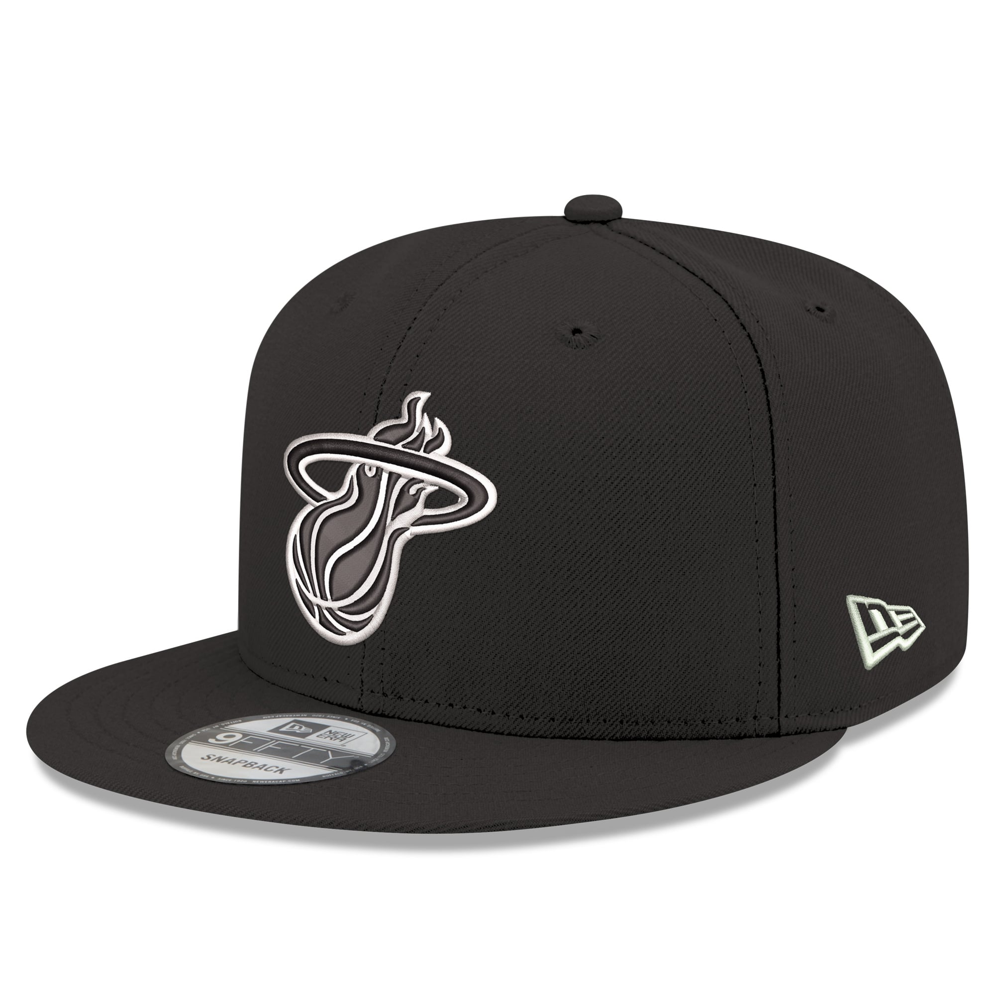 Men's Miami Heat  New Era Black Team 9FIFTY Snapback Hat