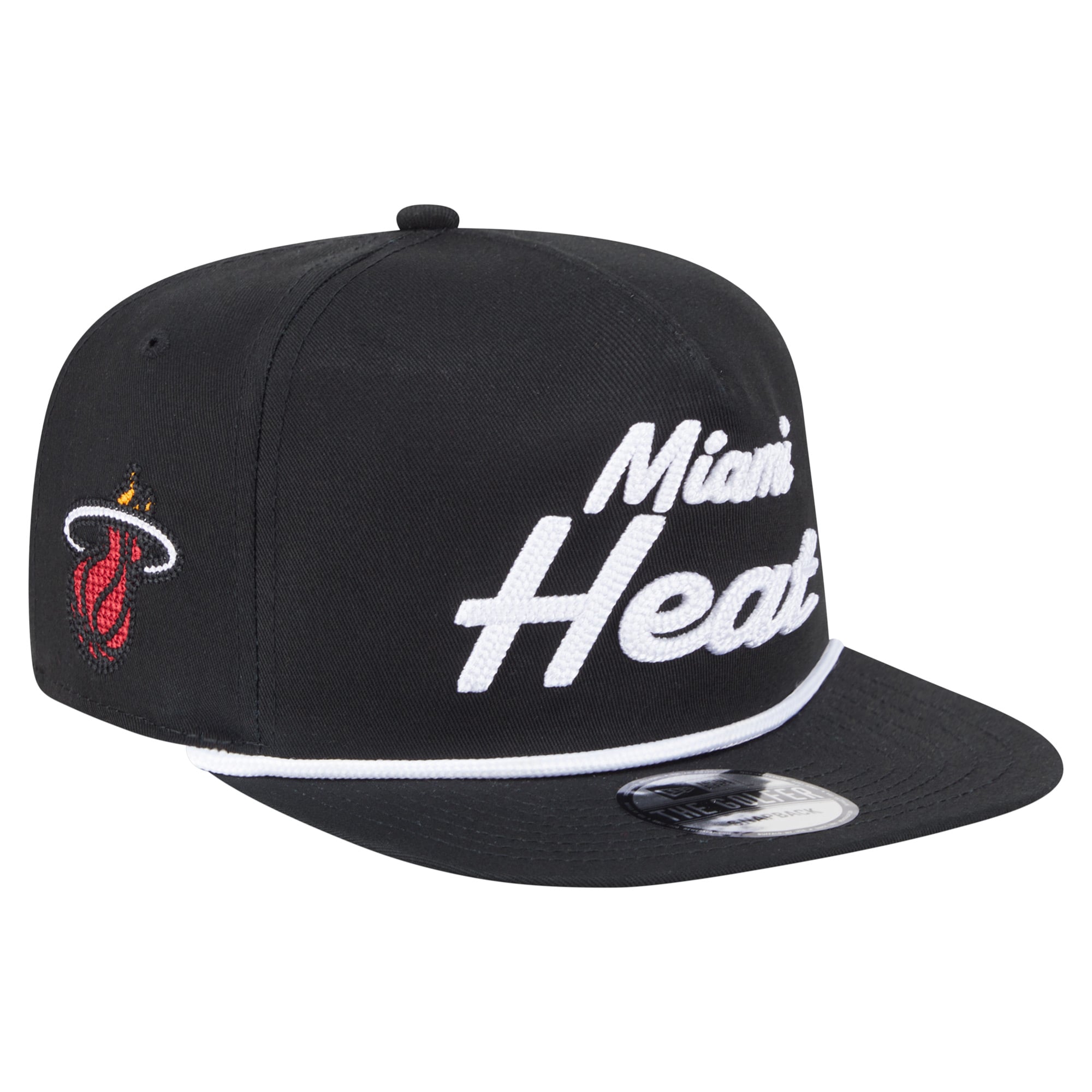 Men's Miami Heat New Era Black Team Text Golfer Snapback Hat