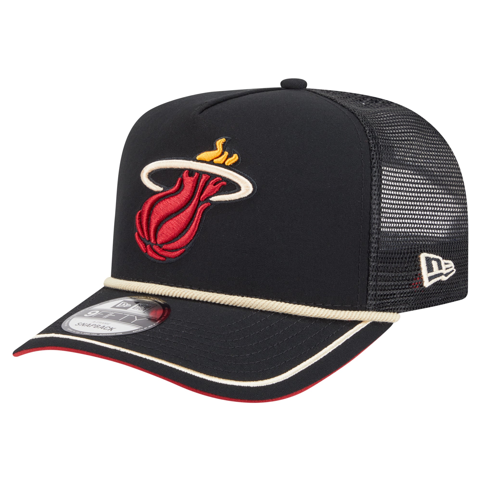 Men's Miami Heat New Era Black Vintage Team Rope A-Frame 9FIFTY Snapback Hat