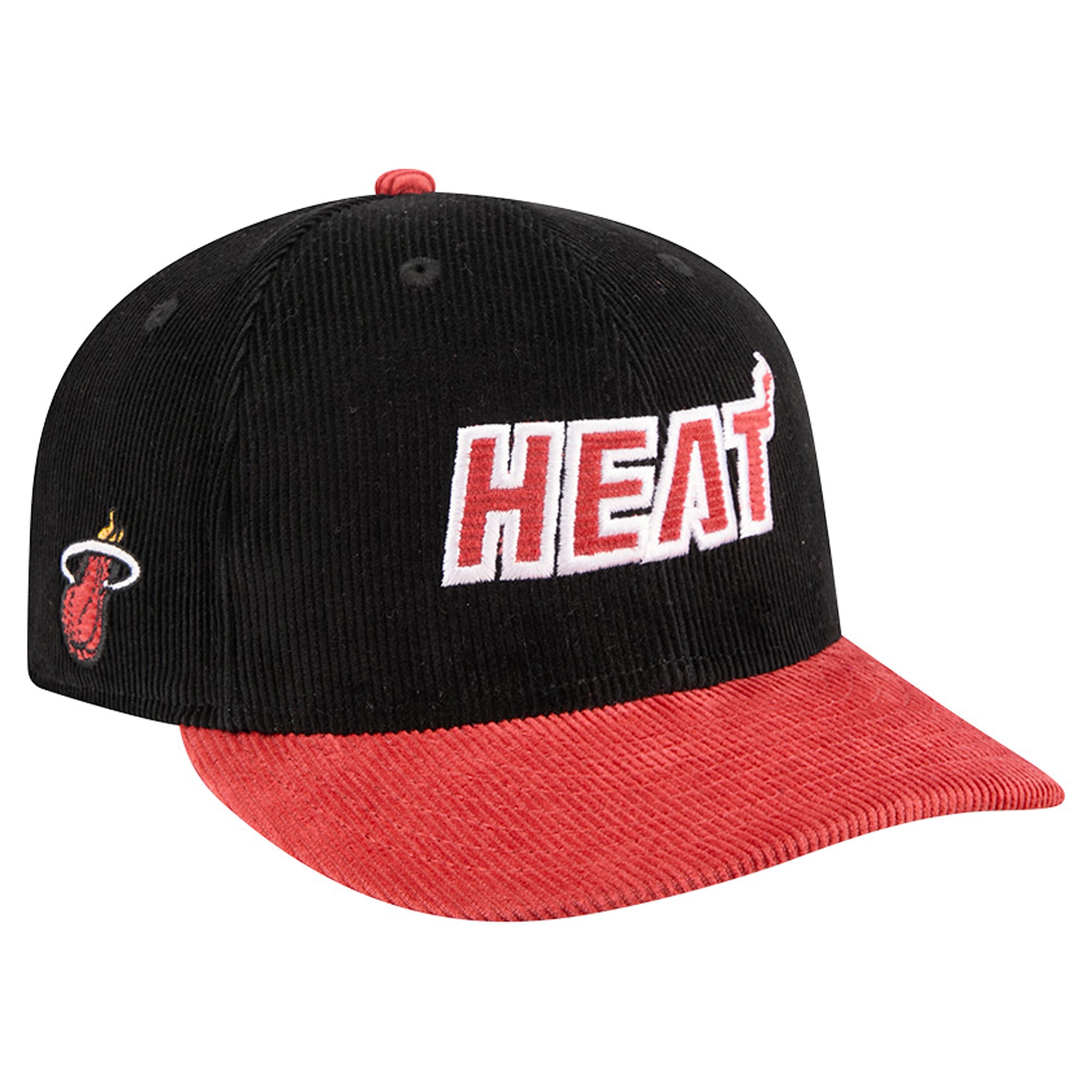 Casquette snapback New Era 9FIFTY en velours côtelé noir et rouge Miami Heat pour homme