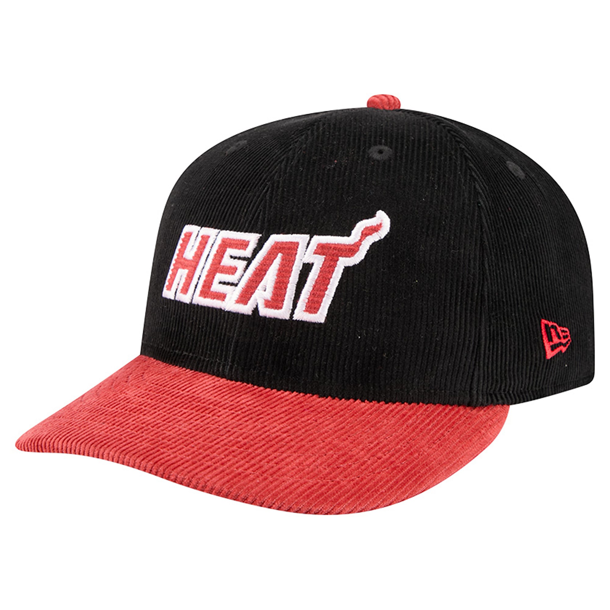 Casquette snapback New Era 9FIFTY en velours côtelé noir et rouge Miami Heat pour homme