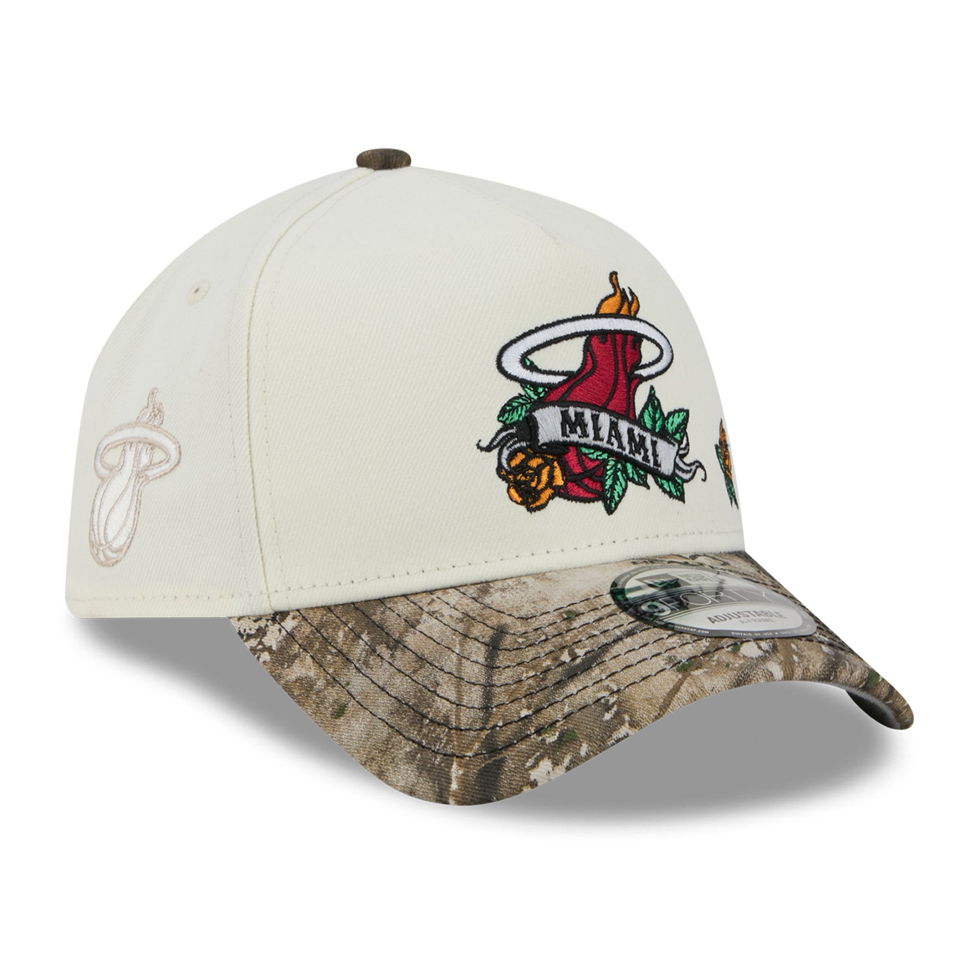 Casquette ajustable New Era 9FORTY A-Frame crème/camouflage Miami Heat Rose Banner pour homme