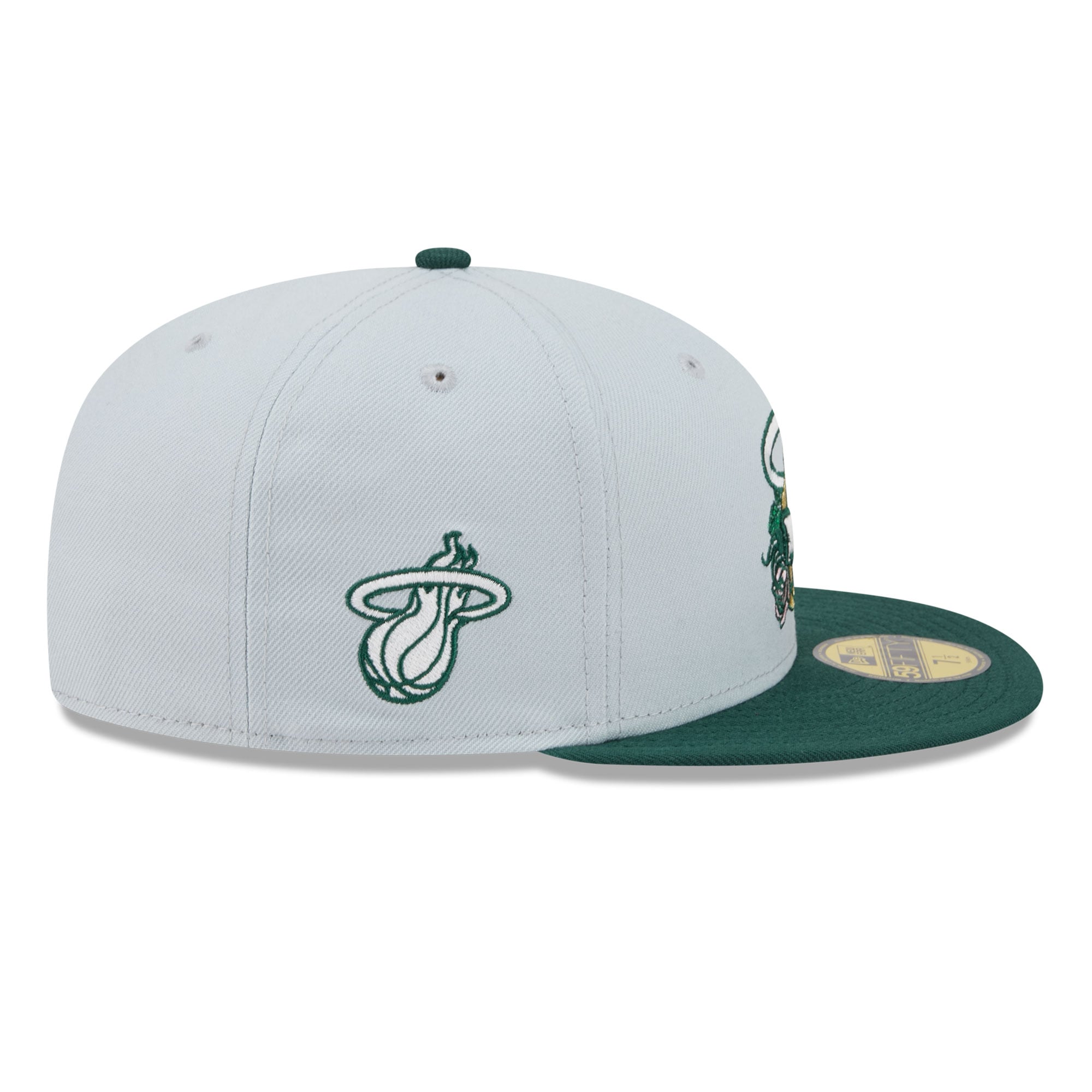 Casquette ajustée New Era 59FIFTY pour homme, grise et verte, Miami Heat Rose Banner