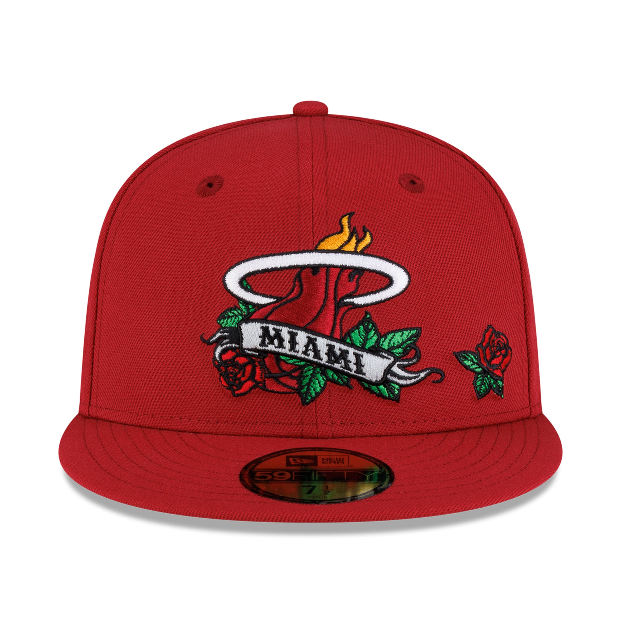 Casquette ajustée New Era 59FIFTY rouge Miami Heat Rose Banner pour homme