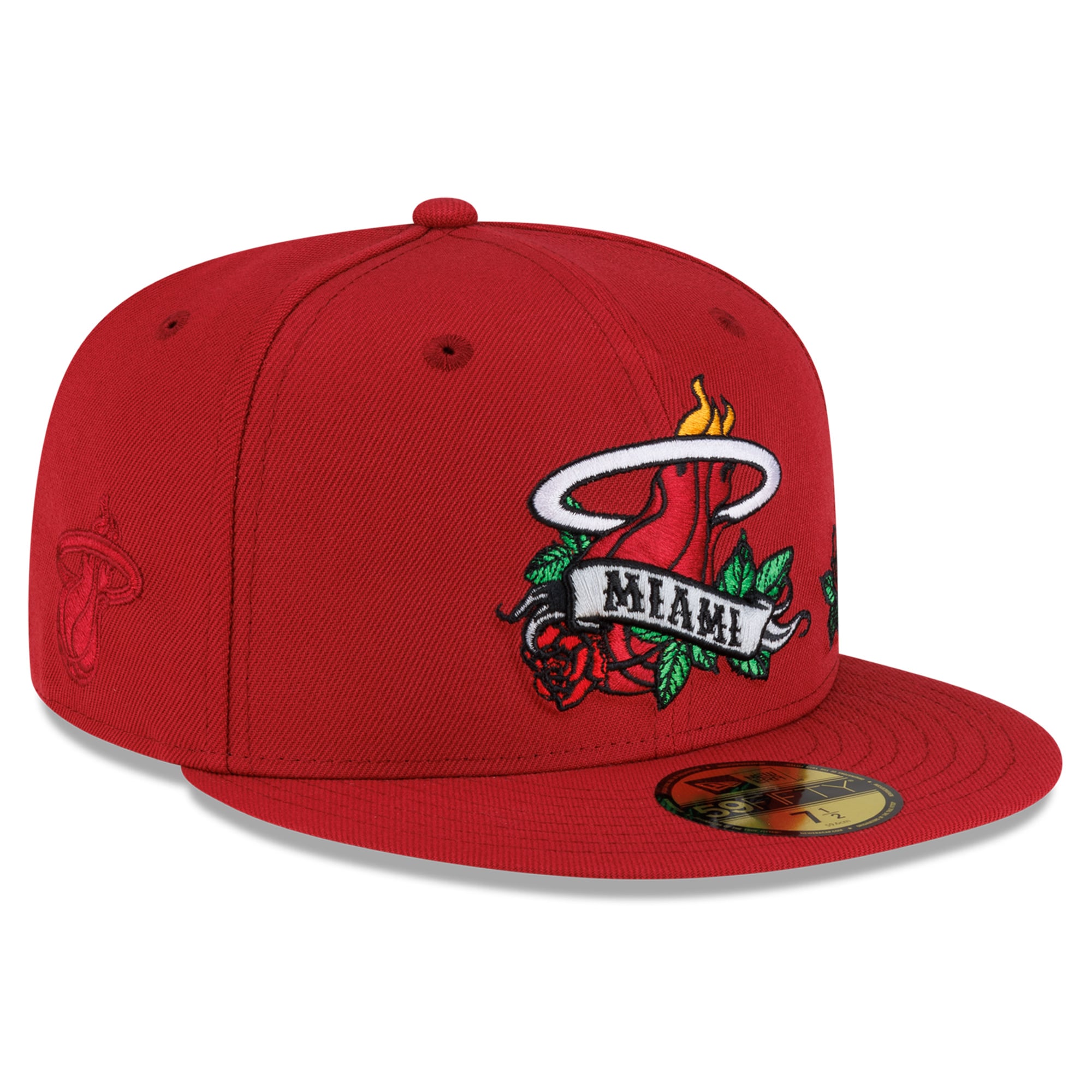 Casquette ajustée New Era 59FIFTY rouge Miami Heat Rose Banner pour homme