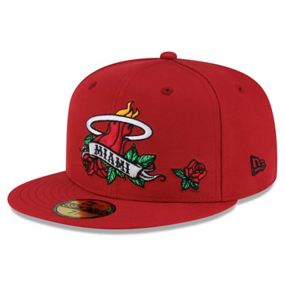  Miami Heat New Era Rose Banner 59FIFTY Fitted Hat - Red