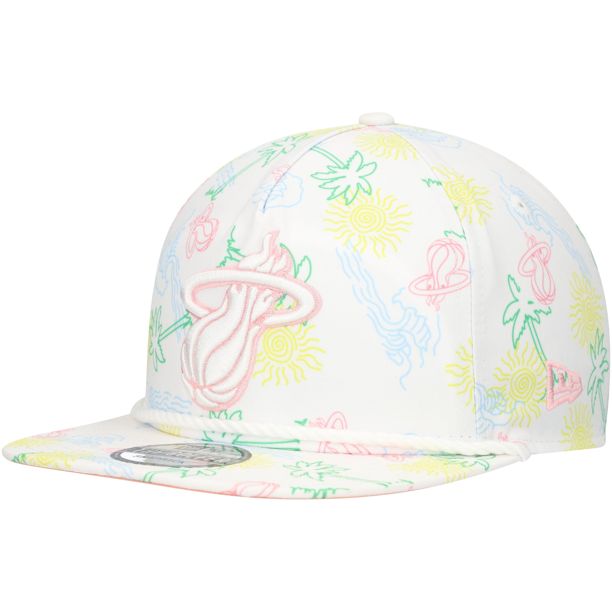 Men's Miami Heat New Era White Palm Trees and Waves Golfer Adjustable Hat