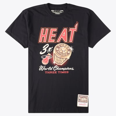 Miami Heat Mitchell & Ness Champions Print T-Shirt - Black - Mens