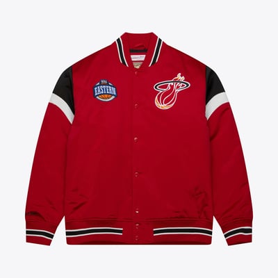 Miami Heat Mitchell & Ness Heavyweight Satin Jacket - Scarlet - Mens
