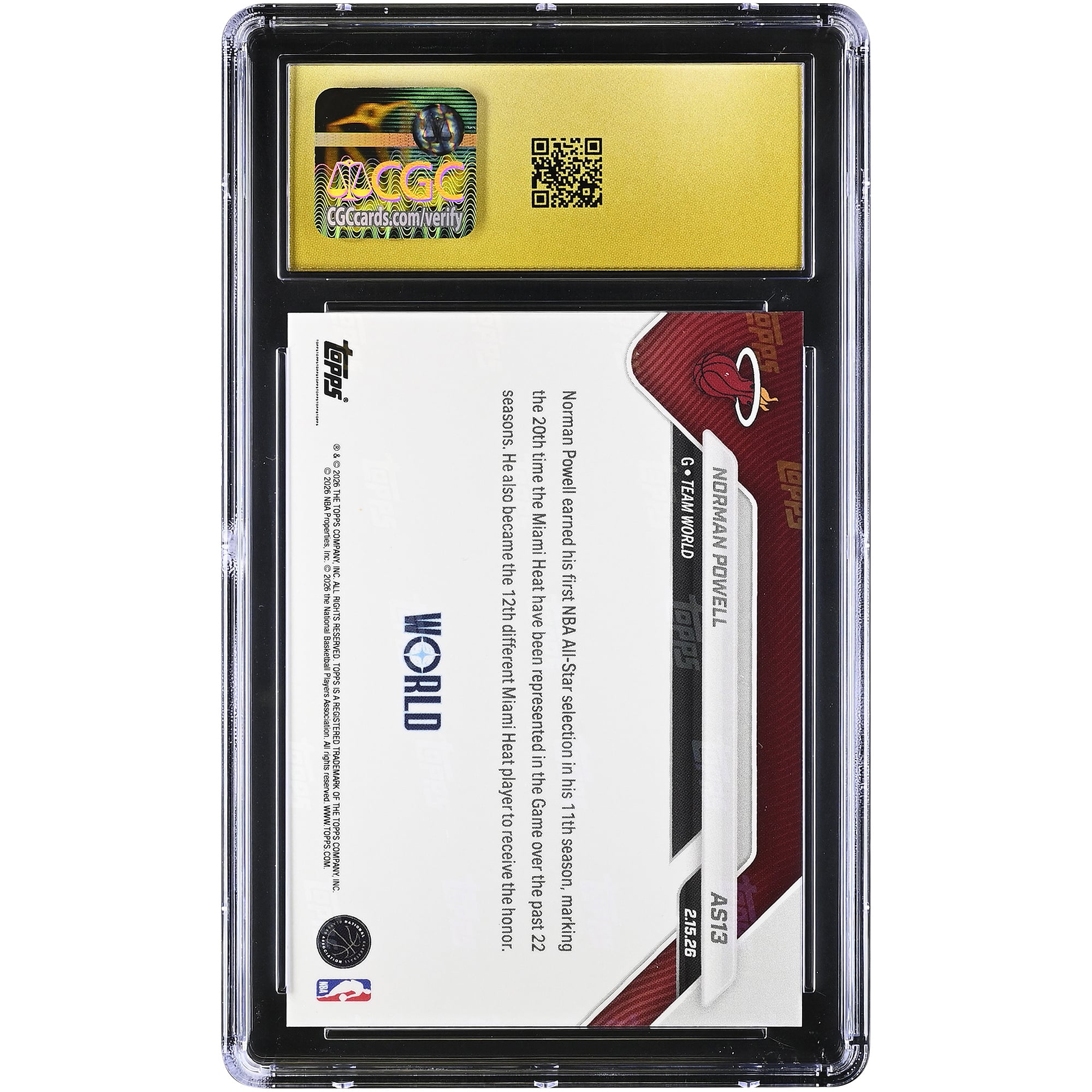 Norman Powell Miami Heat 2025-26 Topps Now All-Star Game Gold Foil #AS13 #/50 CGC Authenticated PRISTINE 10 Card