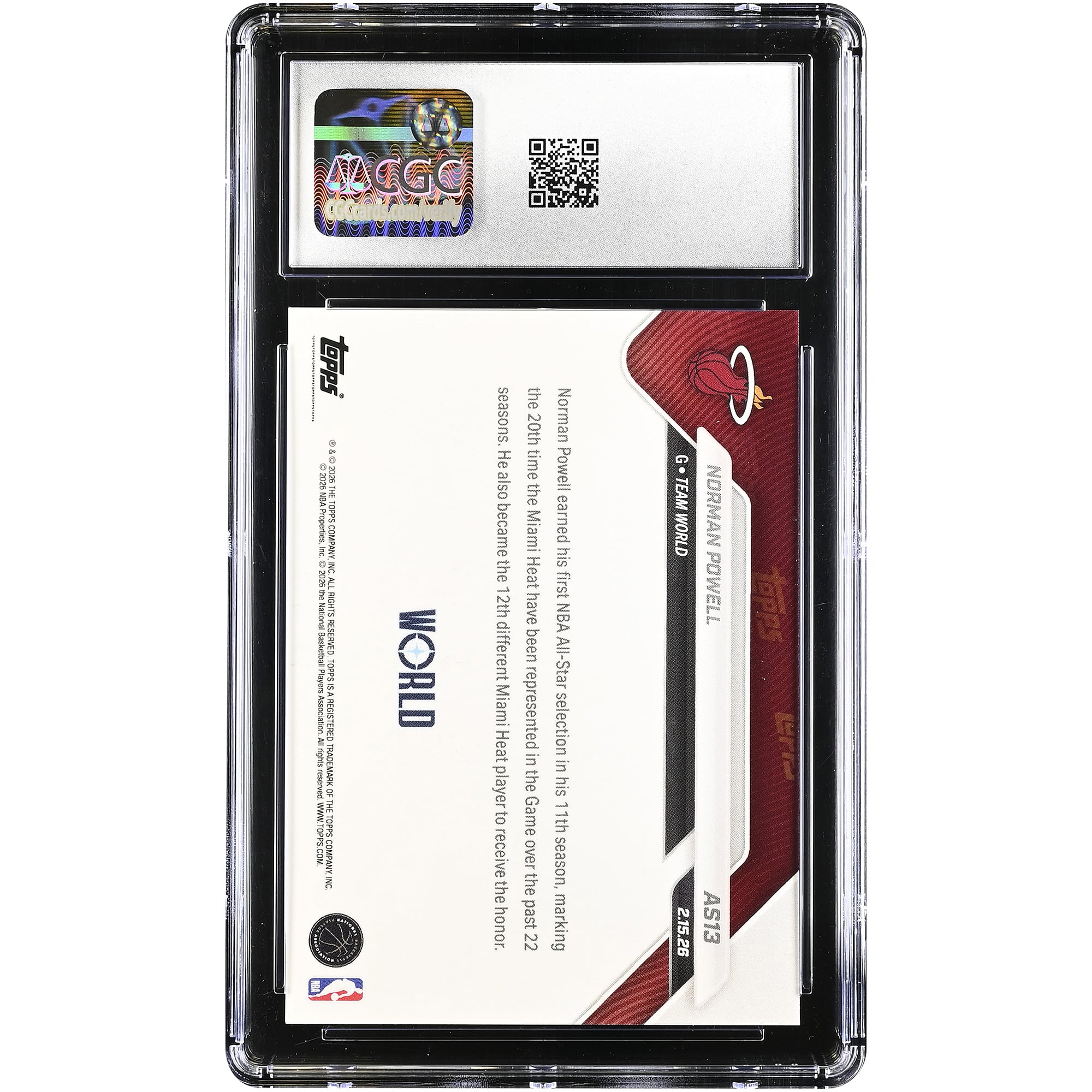 Carte Norman Powell Miami Heat 2025-26 Topps Now All-Star Game #AS13 authentifiée CGC 9.5