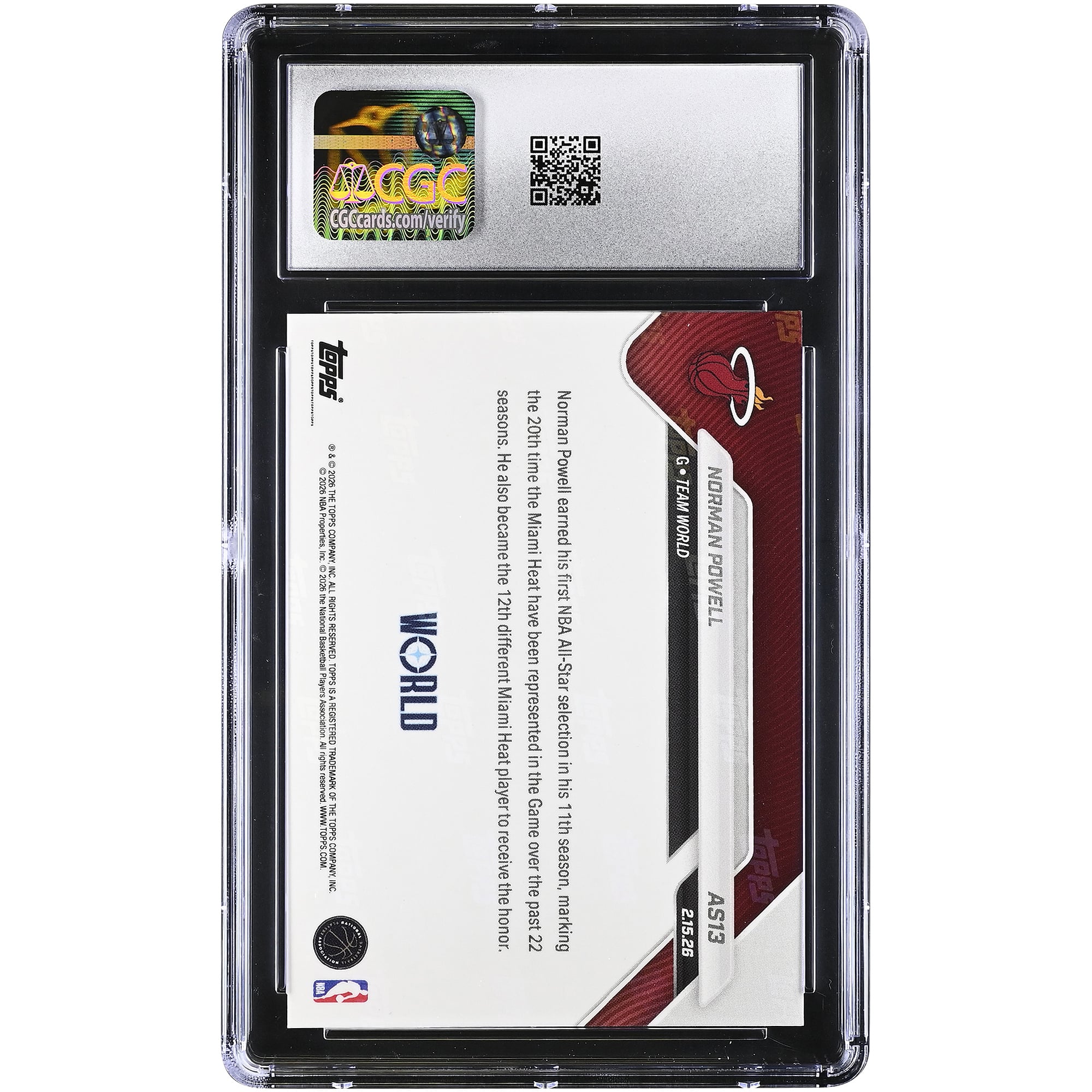 Norman Powell Miami Heat 2025-26 Topps Now All-Star Game Orange Foil #AS13 #/25 CGC Authenticated 9.5 Card