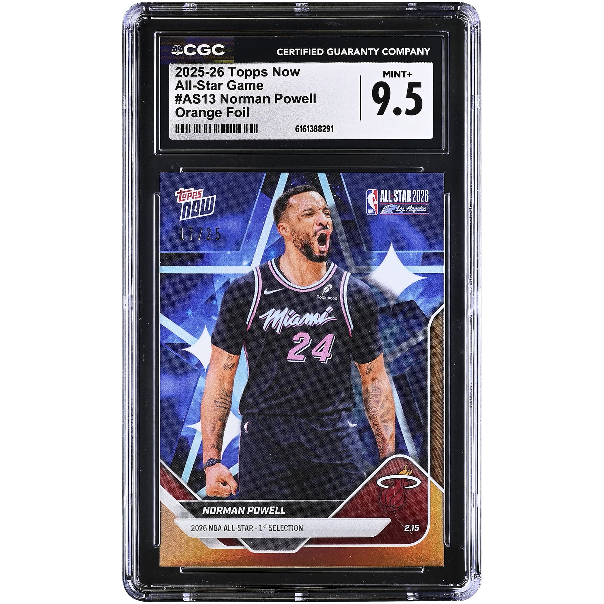 Norman Powell Miami Heat 2025-26 Topps Now All-Star Game Orange Foil #AS13 #/25 CGC Authenticated 9.5 Card