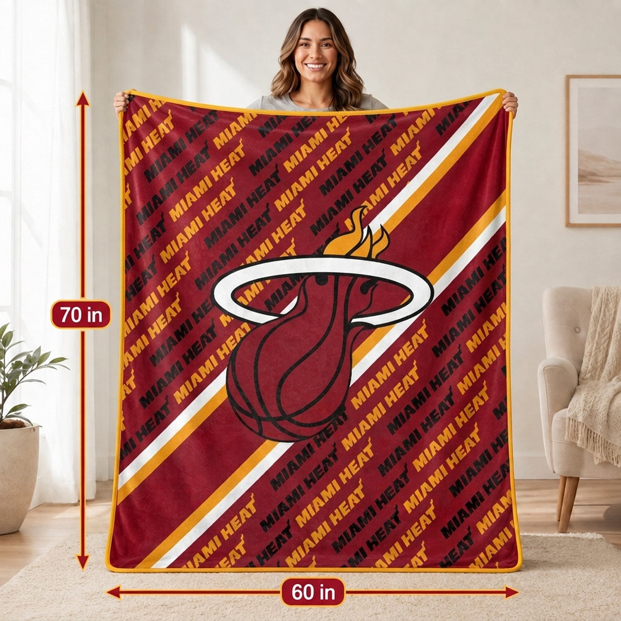 Couverture ultra douce Pegasus Miami Heat 60" x 70" (diagonale) avec logo et doublure